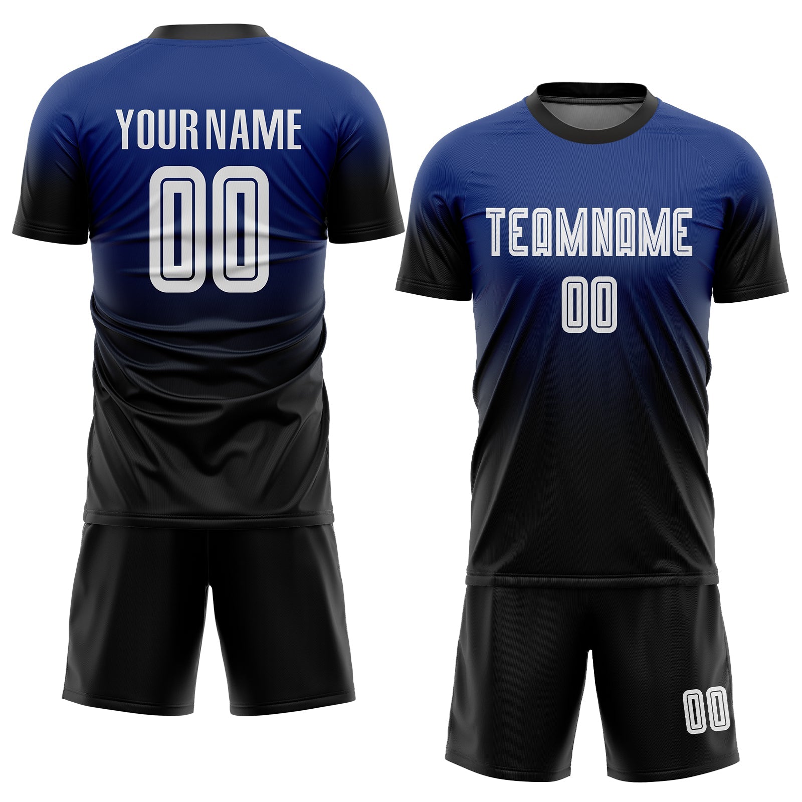 Custom Royal White-Black Sublimation Fade Fashion Soccer Uniform Jersey view 2