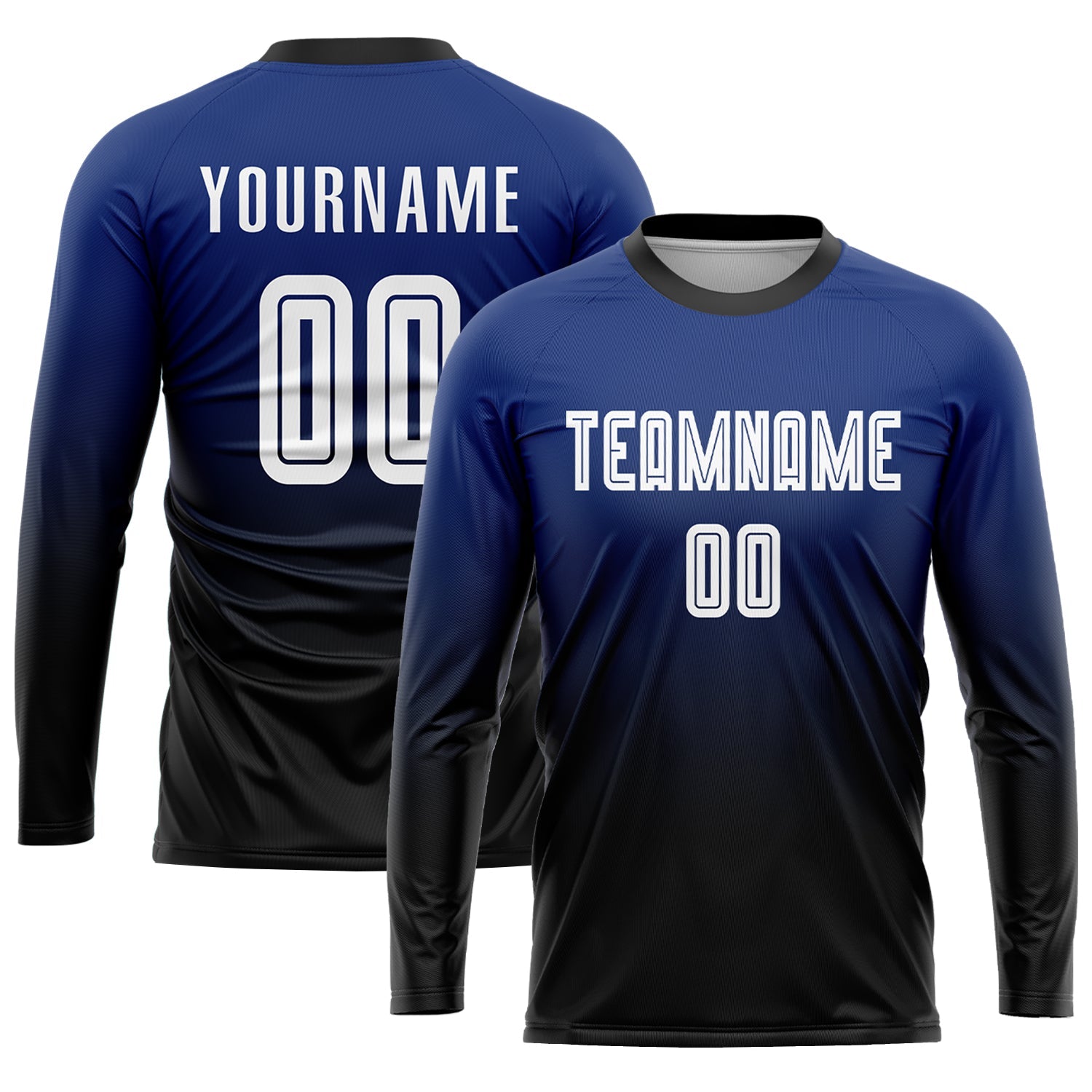 Custom Royal White-Black Sublimation Fade Fashion Soccer Uniform Jersey view 3