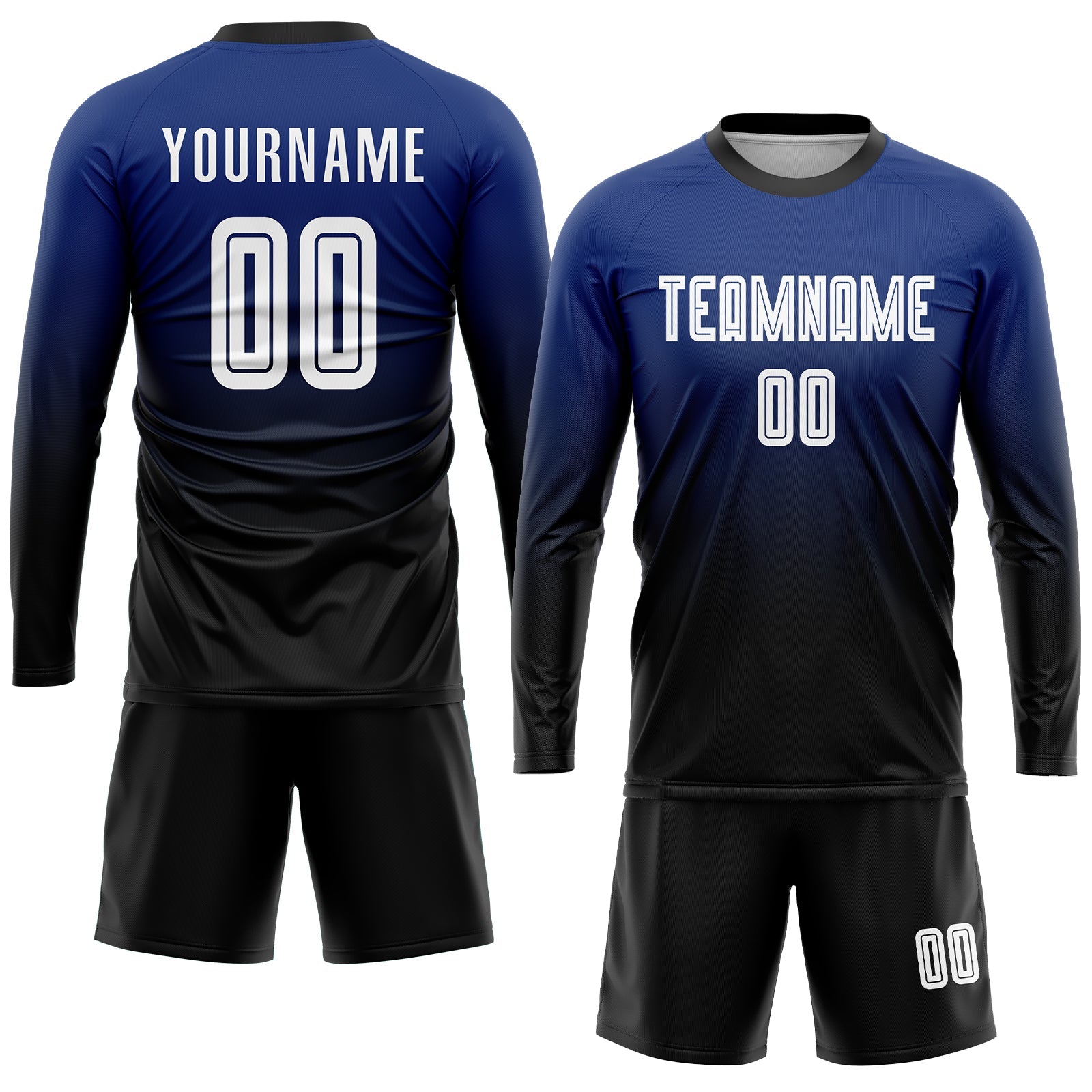 Custom Royal White-Black Sublimation Fade Fashion Soccer Uniform Jersey view 4