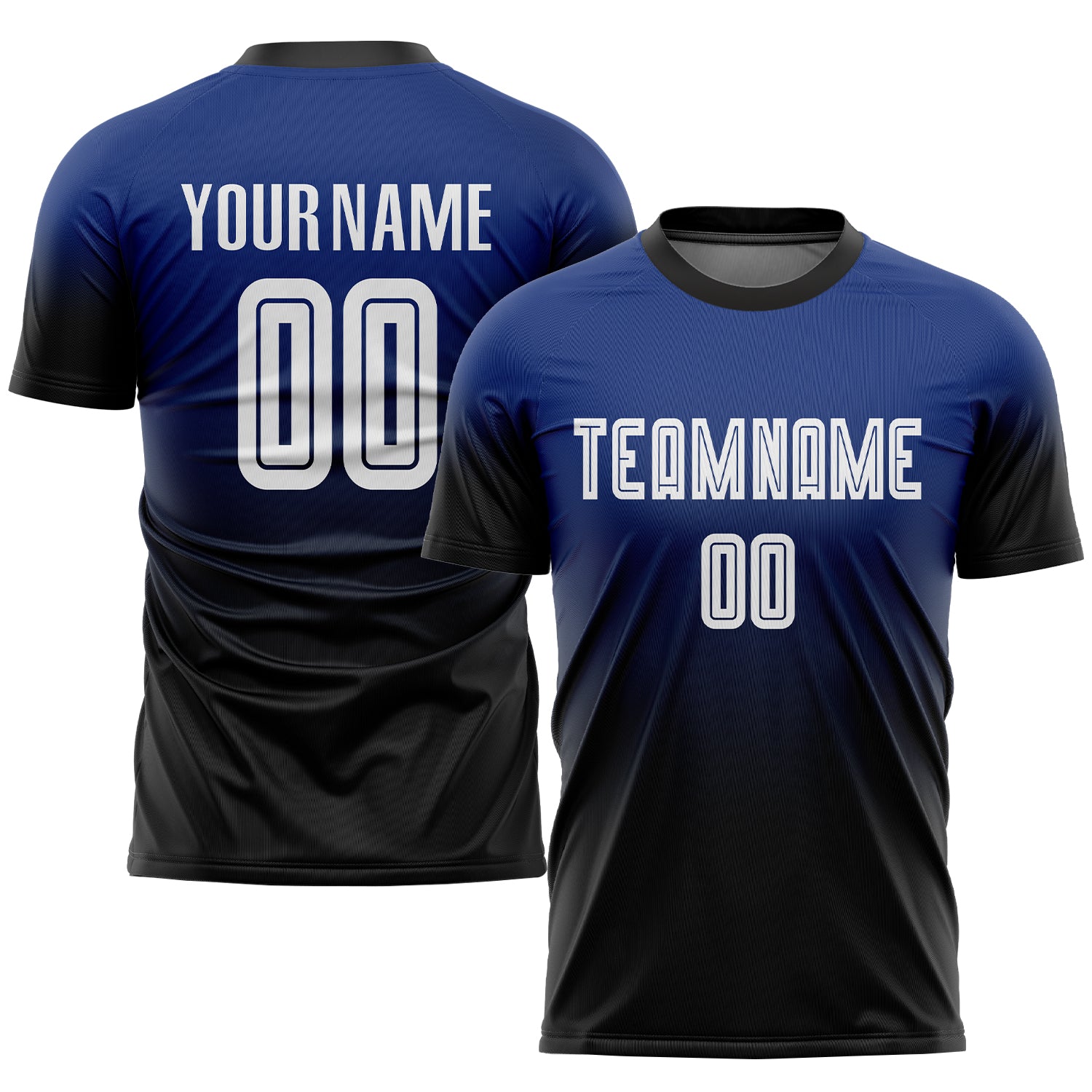 Custom Royal White-Black Sublimation Fade Fashion Soccer Uniform Jersey - Main View