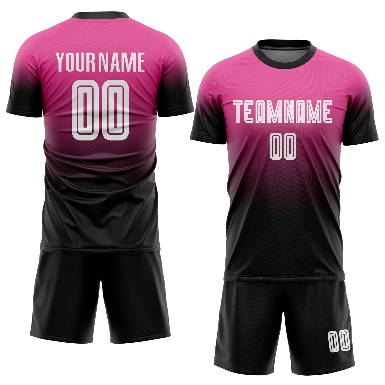 Custom Pink White-Black Sublimation Fade Fashion Soccer Uniform Jersey view 2