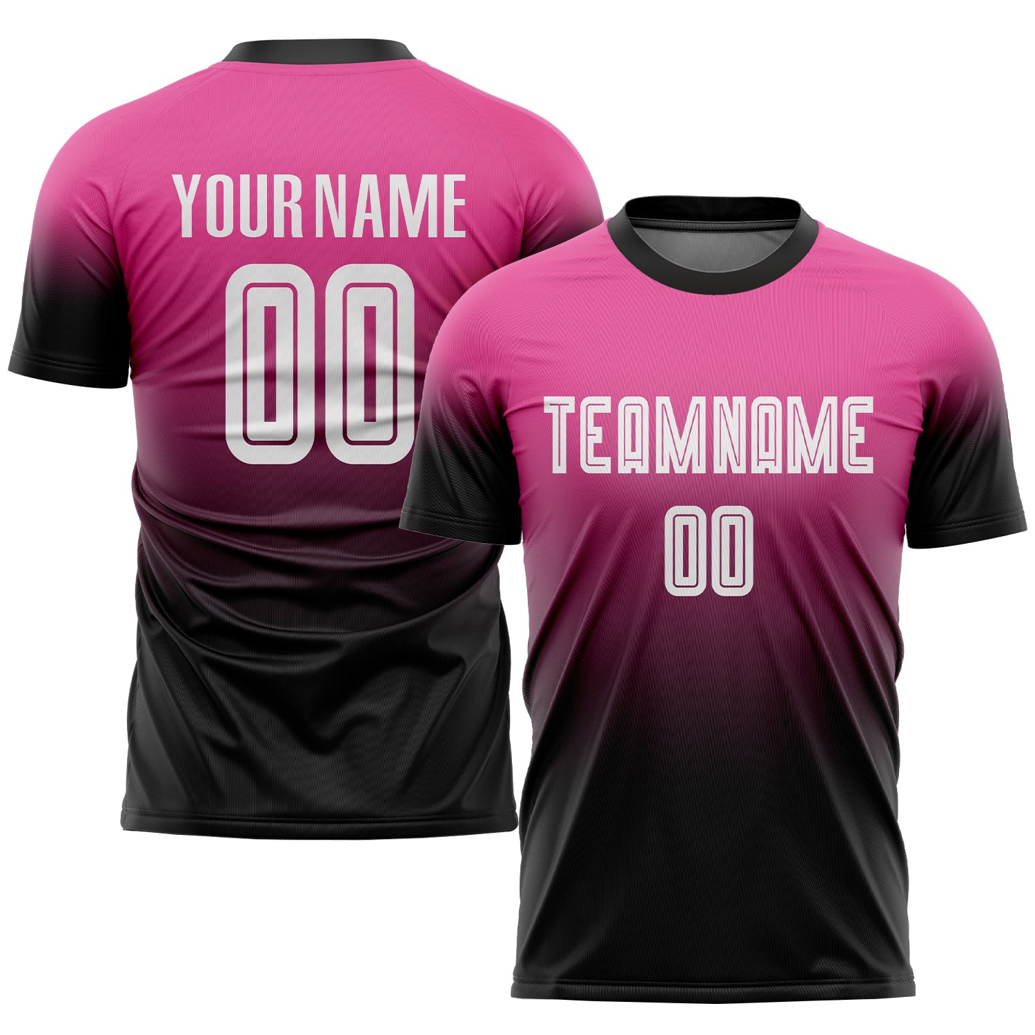 Custom Pink White-Black Sublimation Fade Fashion Soccer Uniform Jersey - Main View