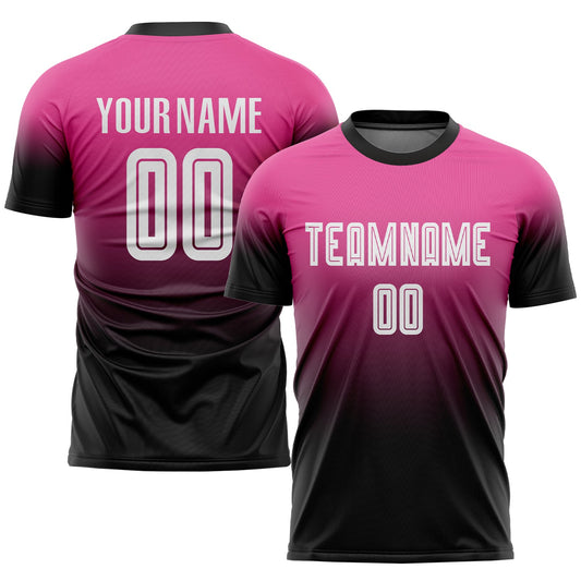Custom Pink White-Black Sublimation Fade Fashion Soccer Uniform Jersey - Main View