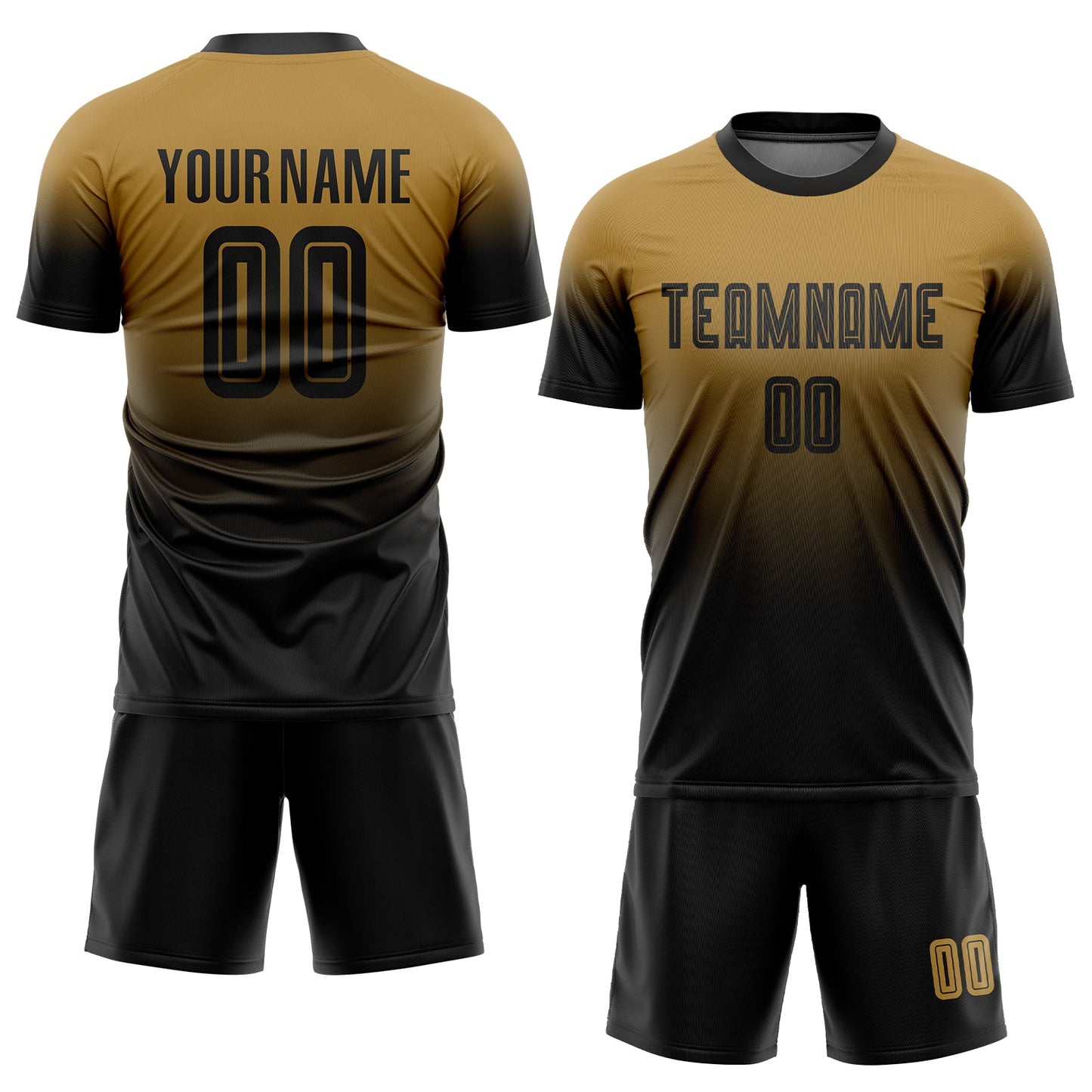 Custom Old Gold Black Sublimation Fade Fashion Soccer Uniform Jersey view 2