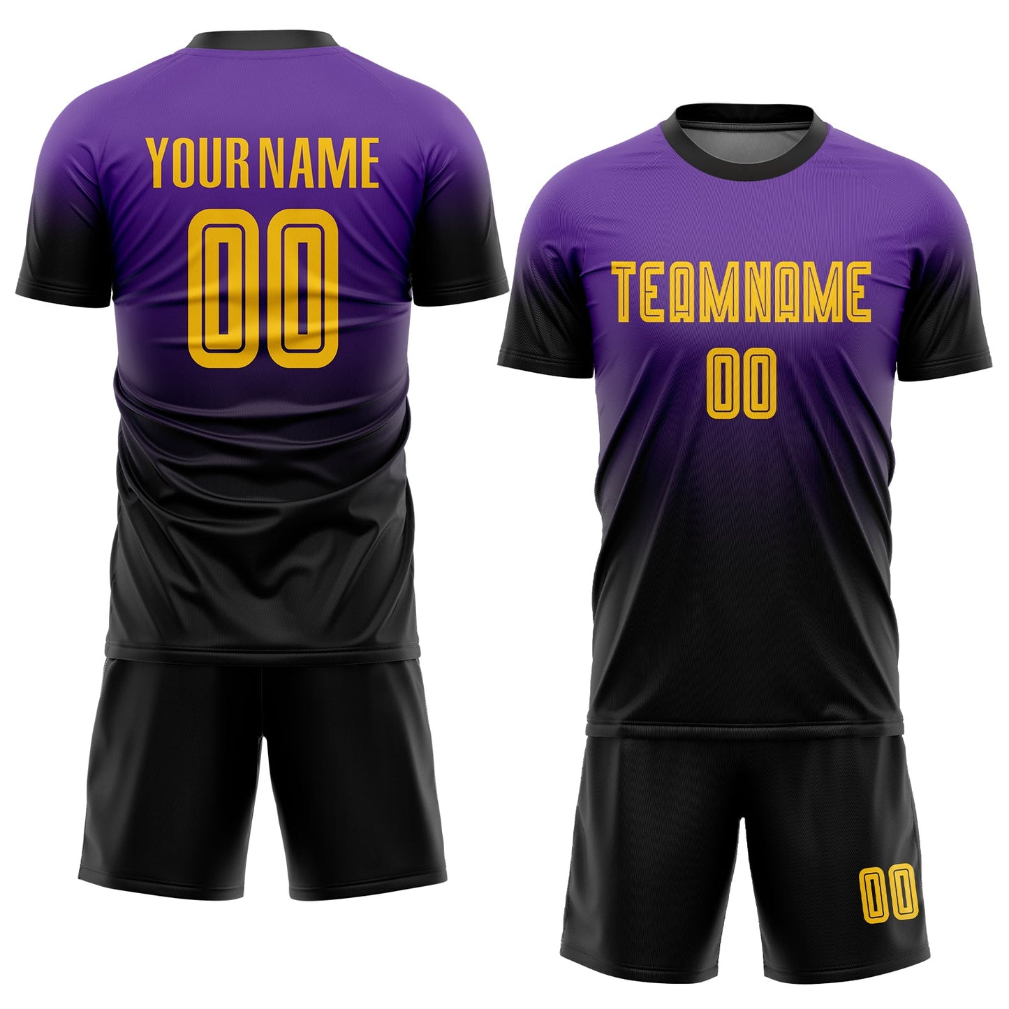 Custom Purple Gold-Black Sublimation Fade Fashion Soccer Uniform Jersey view 2