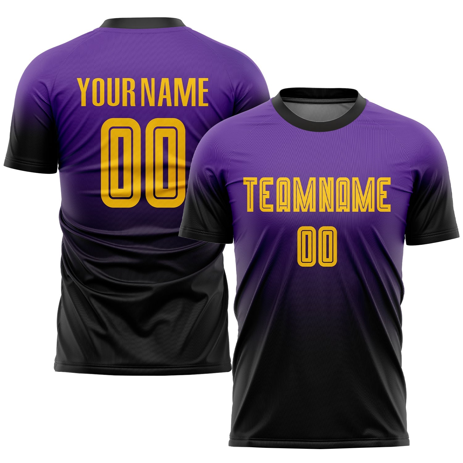 Custom Purple Gold-Black Sublimation Fade Fashion Soccer Uniform Jersey - Main View