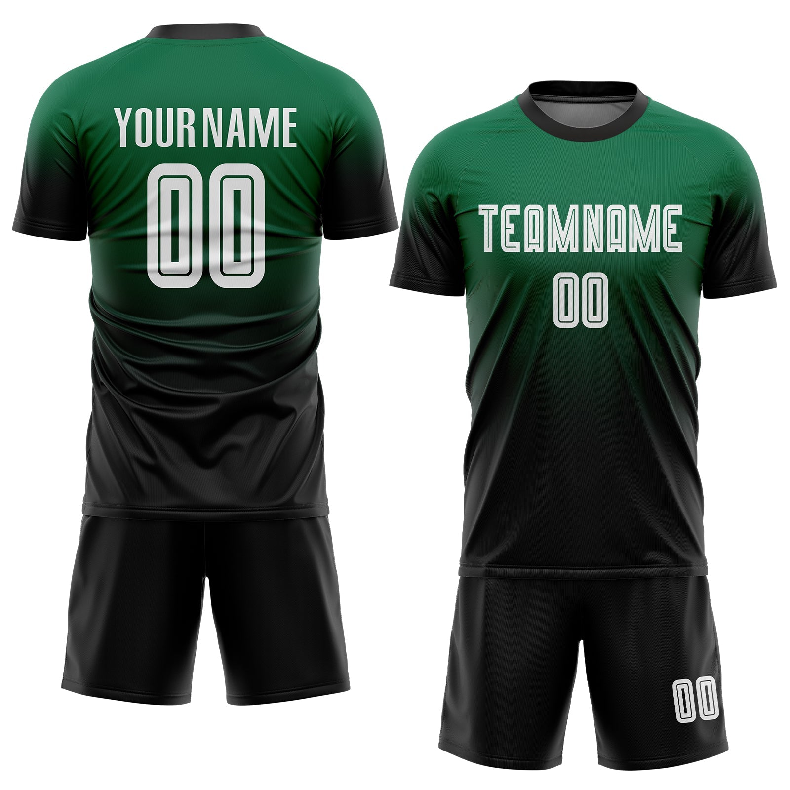 Custom Kelly Green White-Black Sublimation Fade Fashion Soccer Uniform Jersey view 2