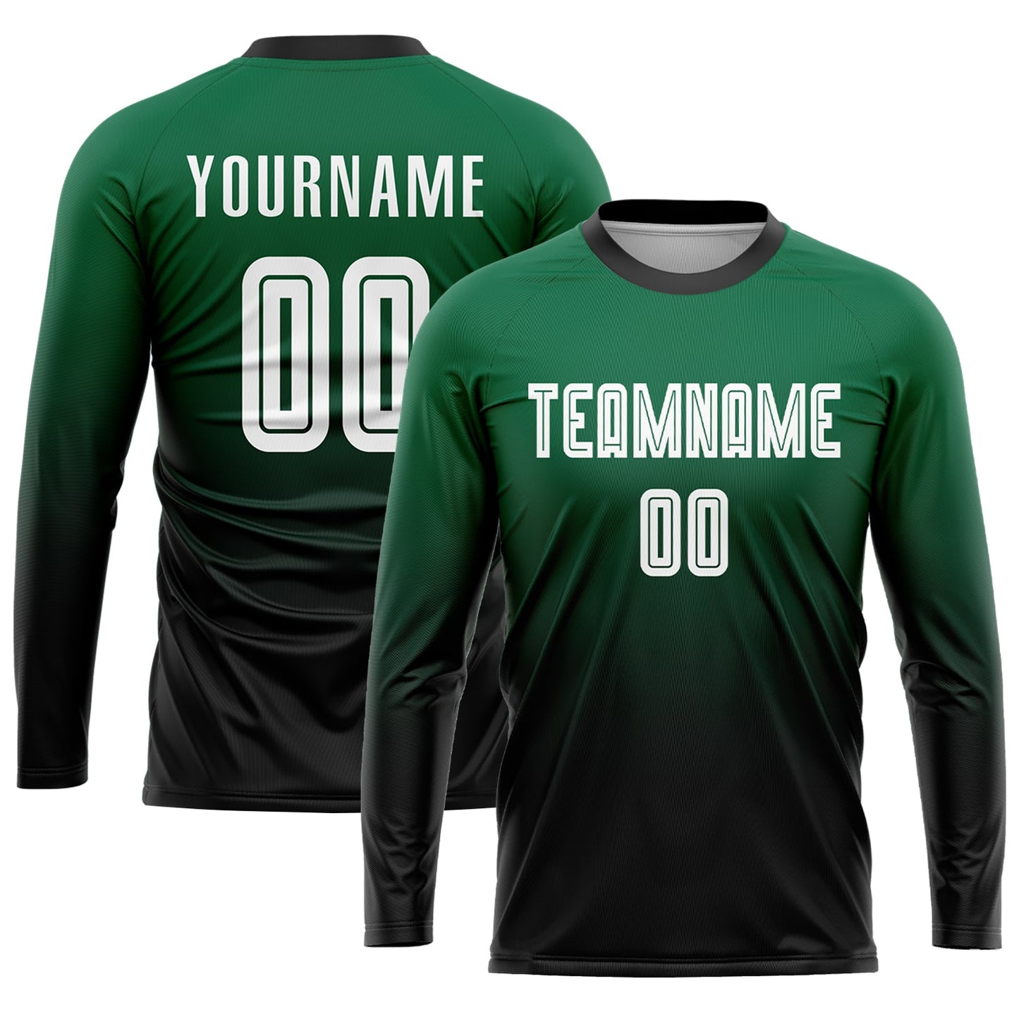 Custom Kelly Green White-Black Sublimation Fade Fashion Soccer Uniform Jersey view 3
