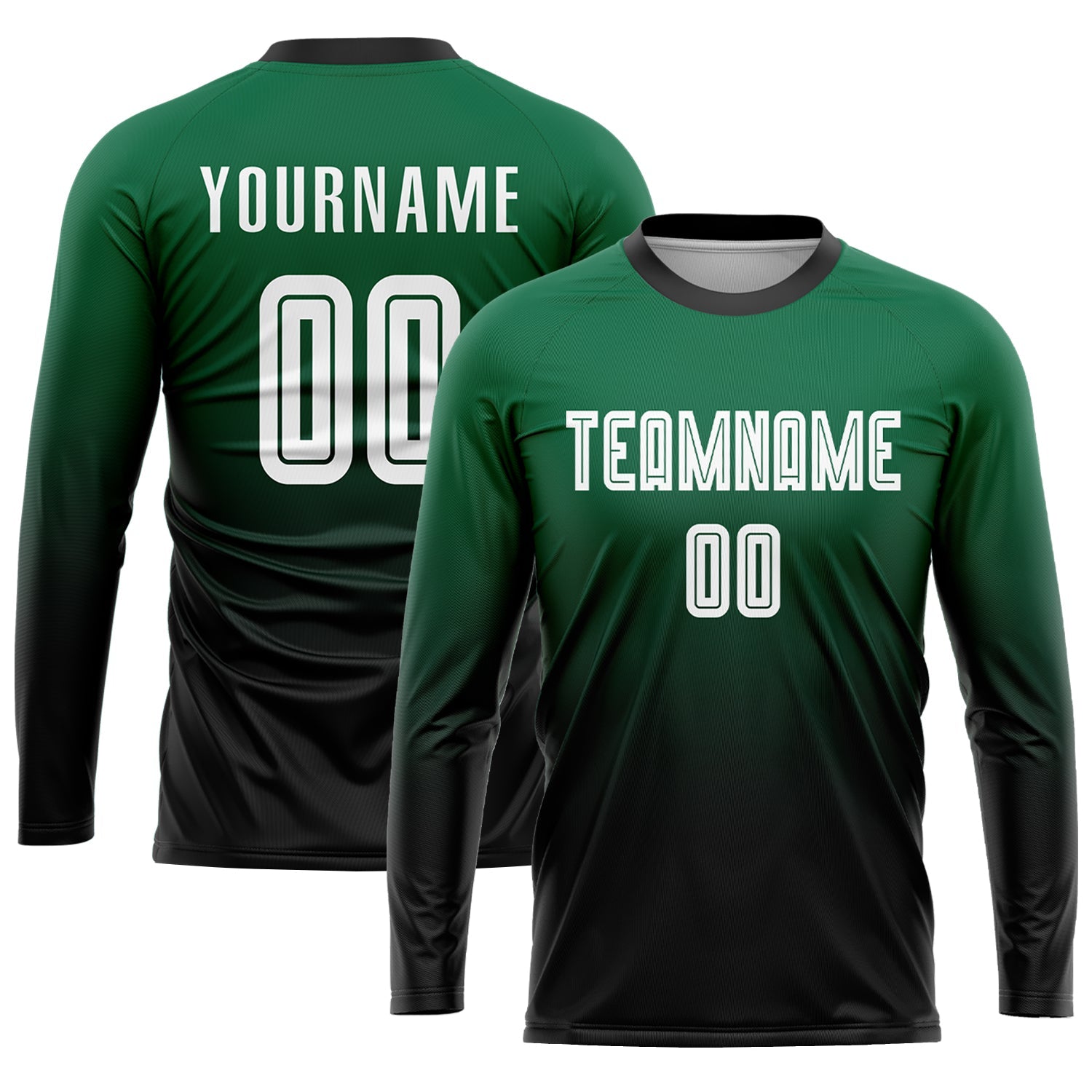 Custom Kelly Green White-Black Sublimation Fade Fashion Soccer Uniform Jersey view 3