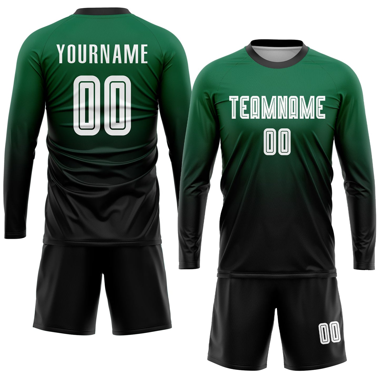 Custom Kelly Green White-Black Sublimation Fade Fashion Soccer Uniform Jersey view 4