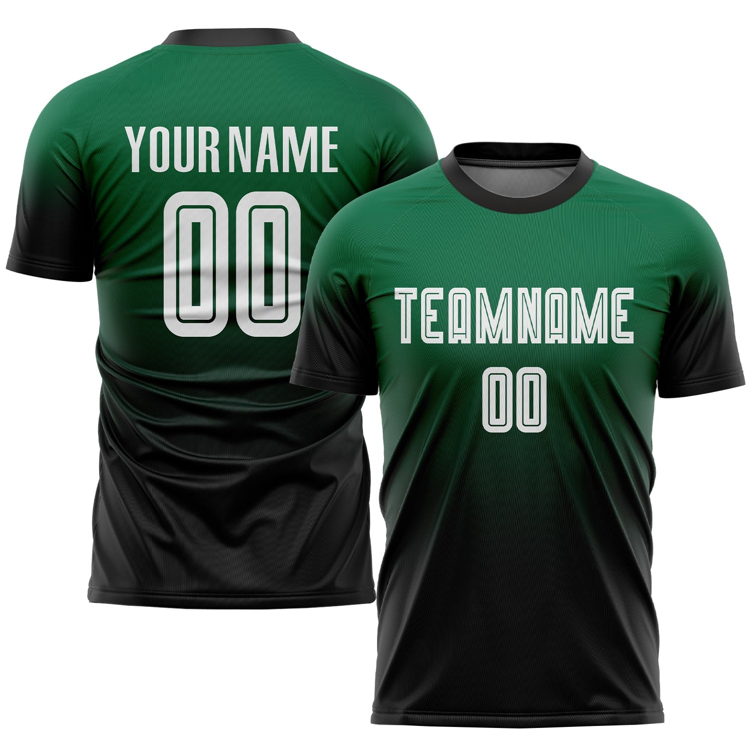 Custom Kelly Green White-Black Sublimation Fade Fashion Soccer Uniform Jersey - Main View