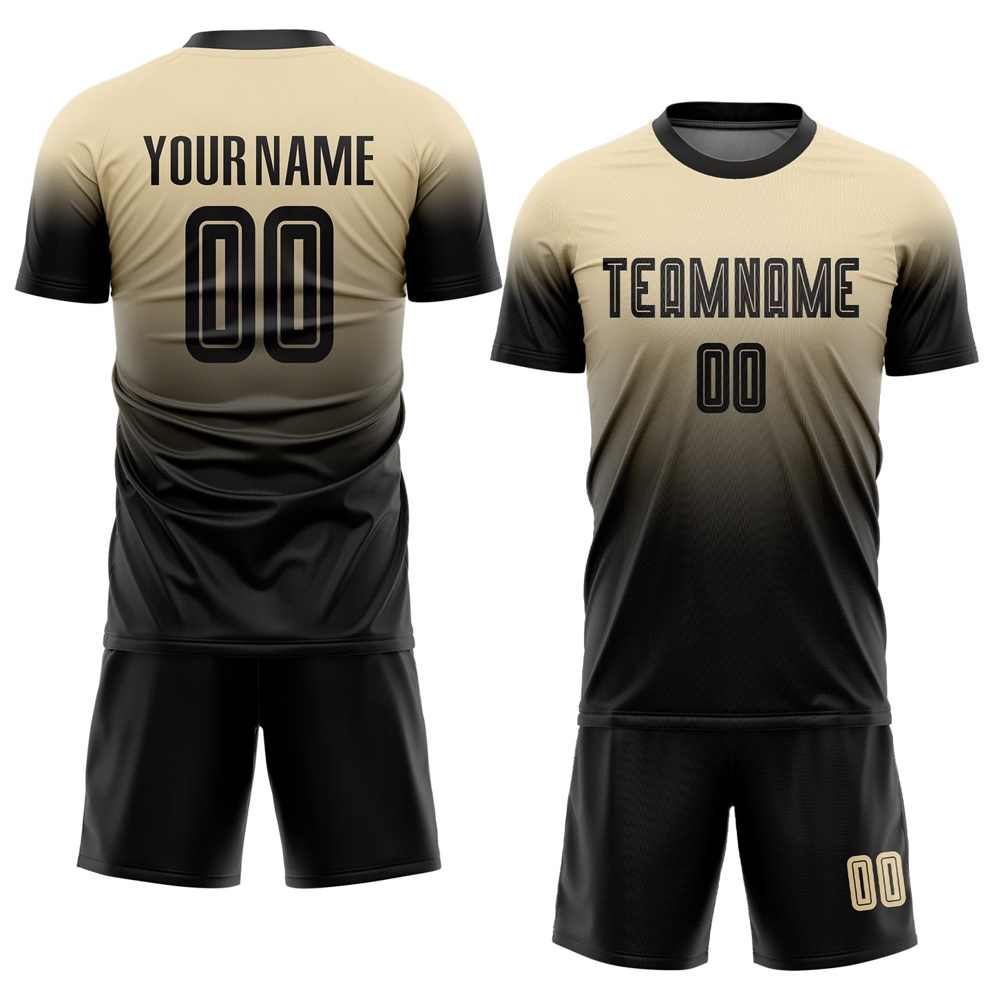 Custom Cream Black Sublimation Fade Fashion Soccer Uniform Jersey view 2