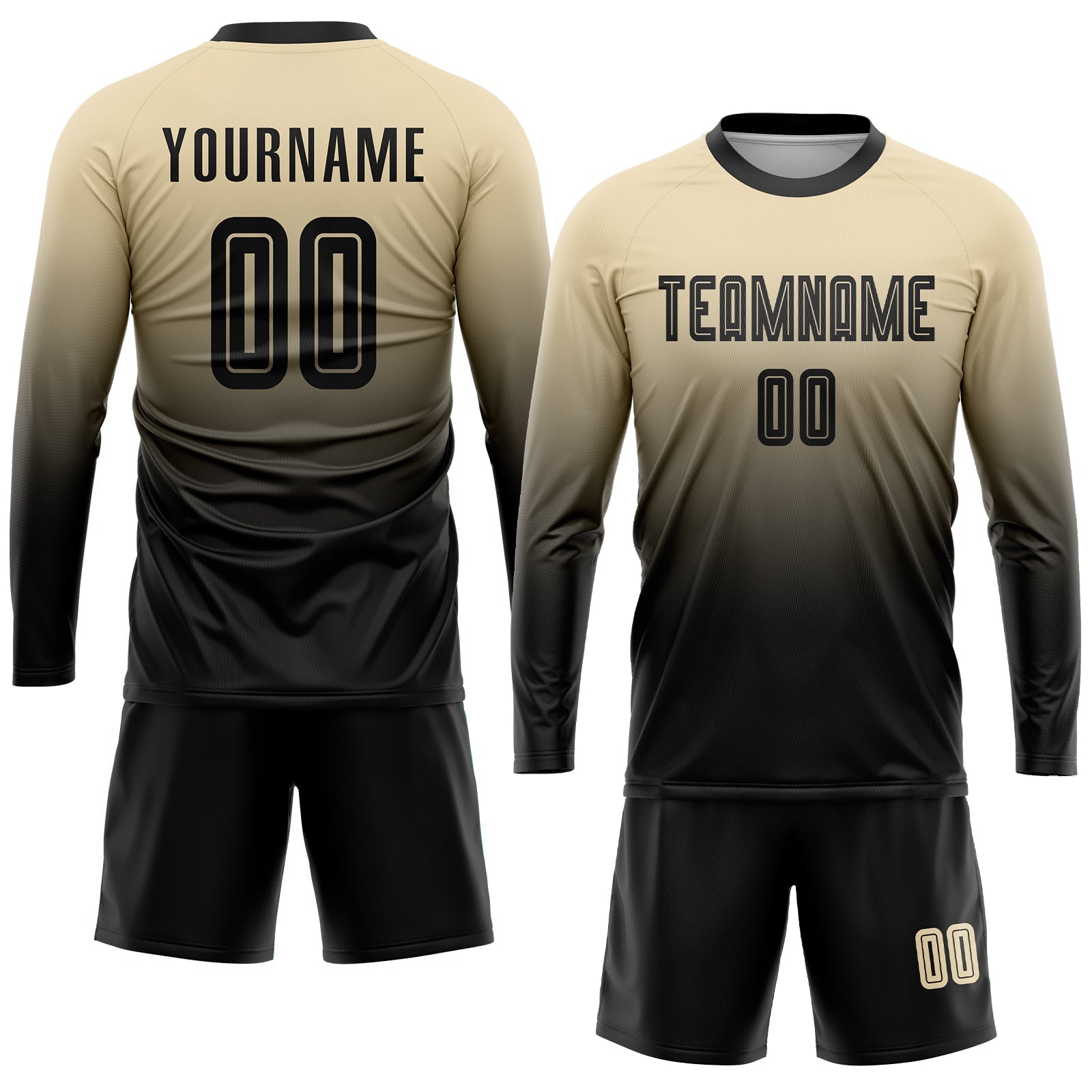 Custom Cream Black Sublimation Fade Fashion Soccer Uniform Jersey view 4
