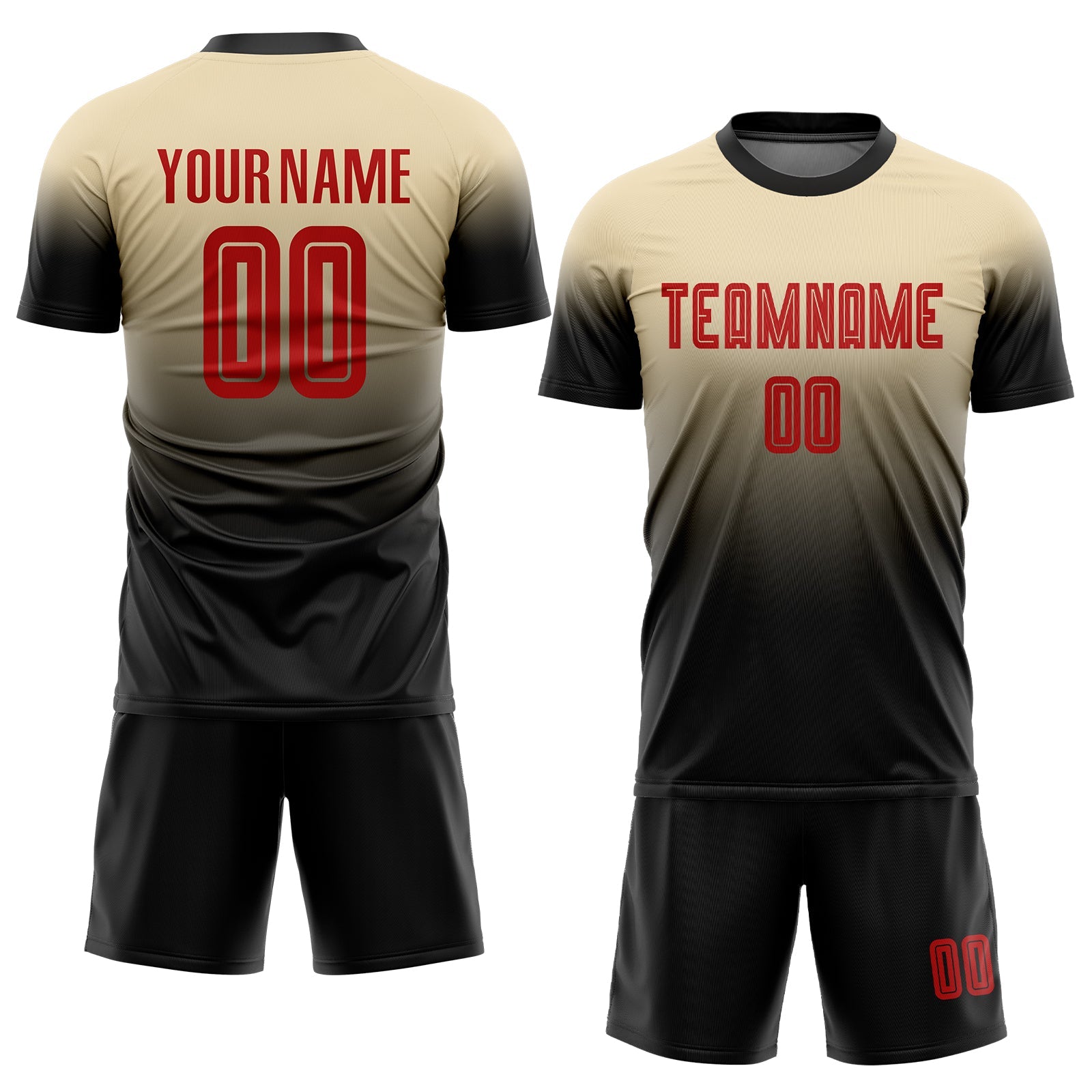 Custom Cream Red-Black Sublimation Fade Fashion Soccer Uniform Jersey view 2