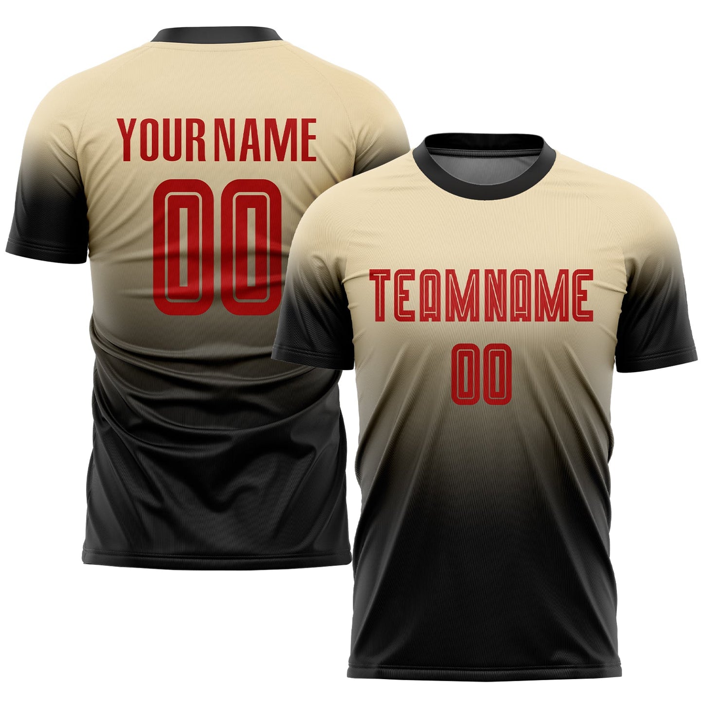 Custom Cream Red-Black Sublimation Fade Fashion Soccer Uniform Jersey - Main View