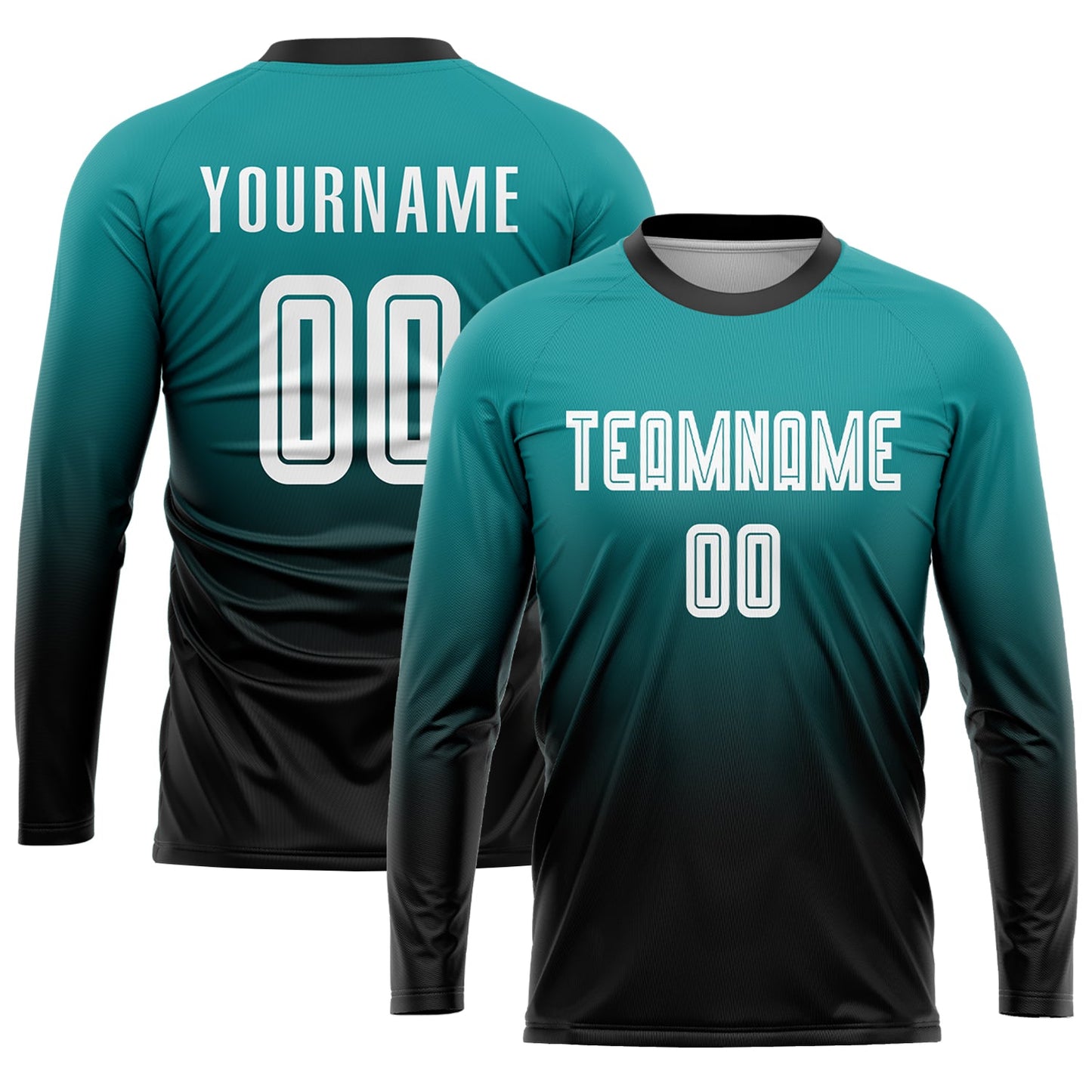 Custom Teal White-Black Sublimation Fade Fashion Soccer Uniform Jersey view 3