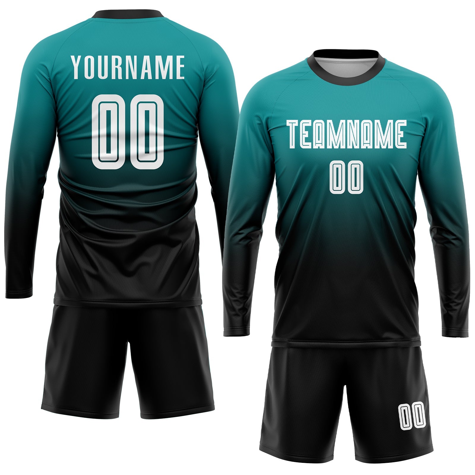 Custom Teal White-Black Sublimation Fade Fashion Soccer Uniform Jersey view 4
