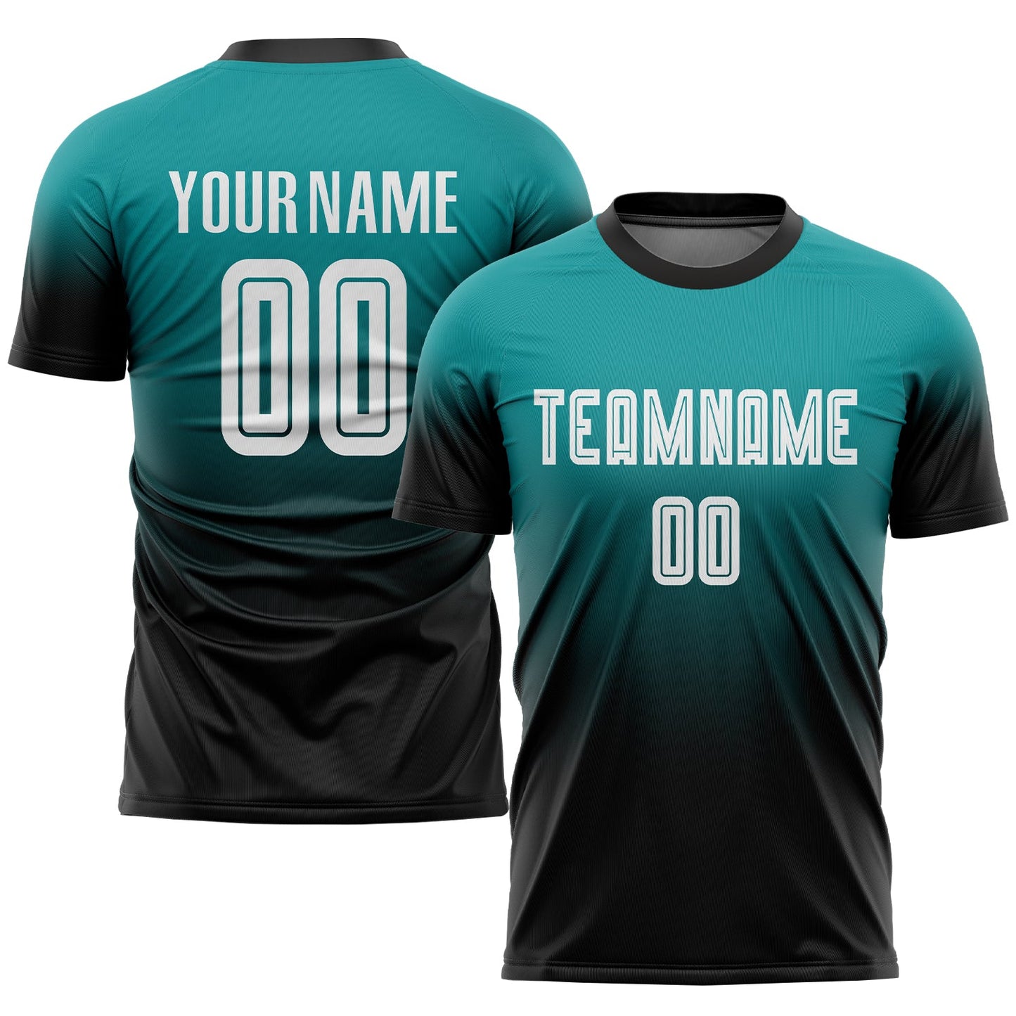 Custom Teal White-Black Sublimation Fade Fashion Soccer Uniform Jersey - Main View