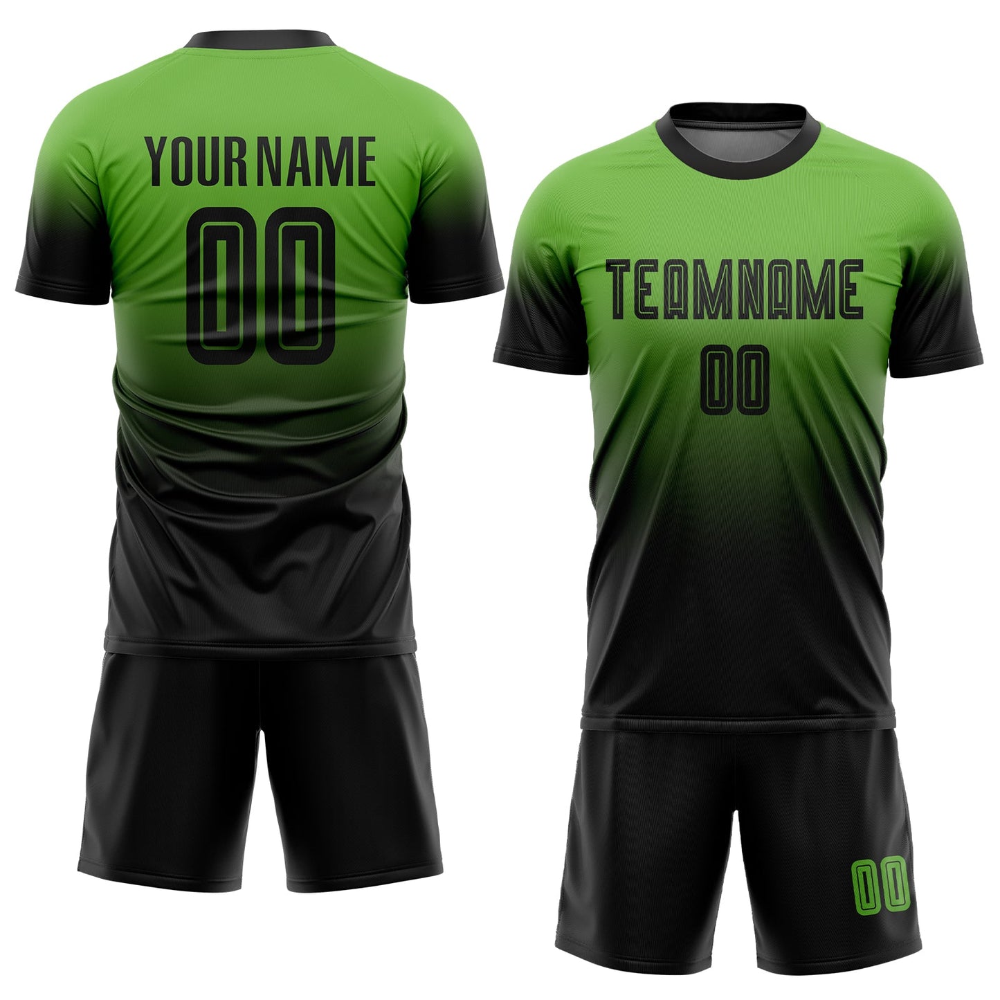 Custom Neon Green Black Sublimation Fade Fashion Soccer Uniform Jersey view 2