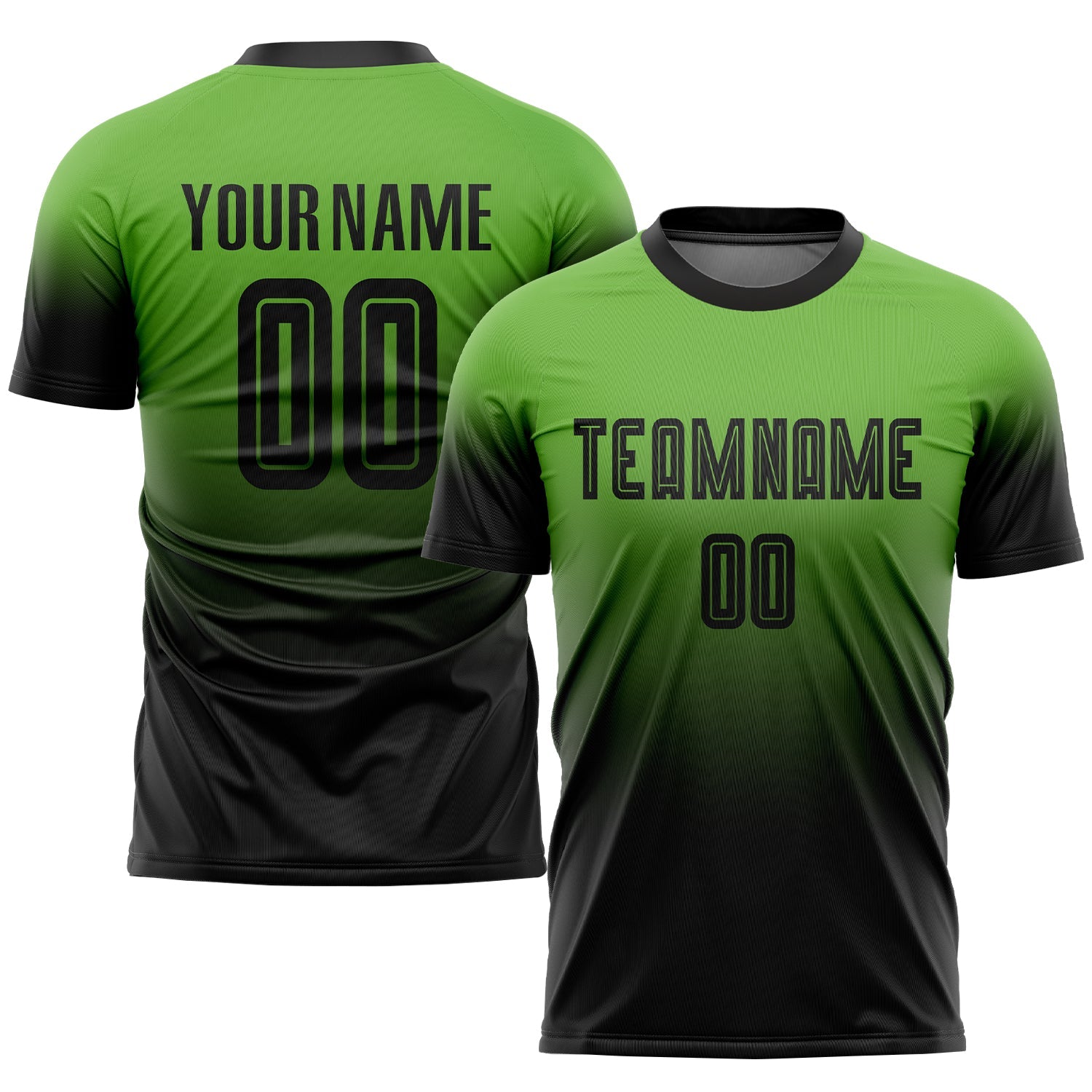 Custom Neon Green Black Sublimation Fade Fashion Soccer Uniform Jersey - Main View