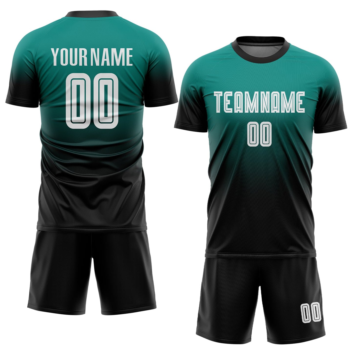 Custom Aqua White-Black Sublimation Fade Fashion Soccer Uniform Jersey view 2