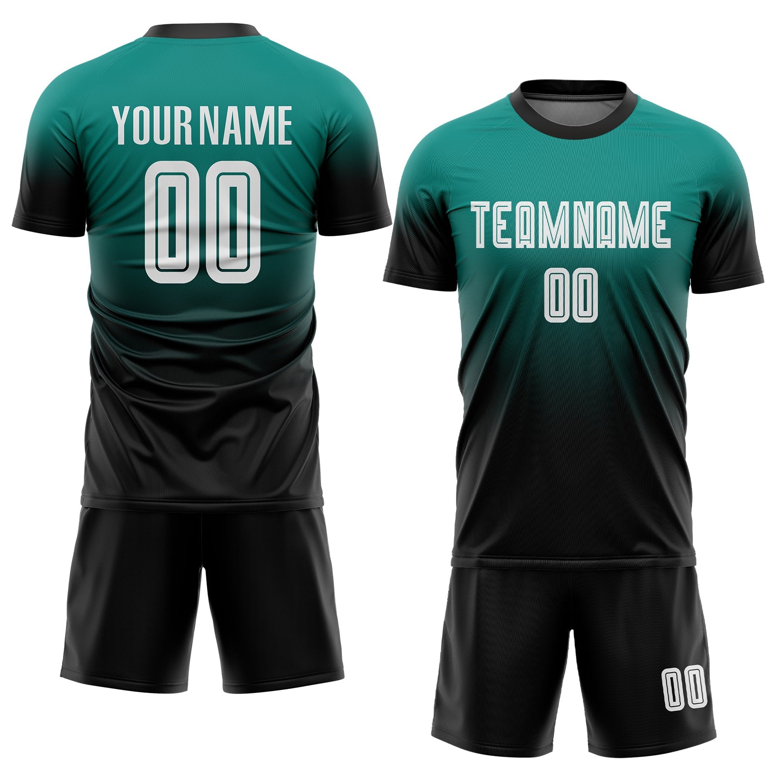 Custom Aqua White-Black Sublimation Fade Fashion Soccer Uniform Jersey view 2