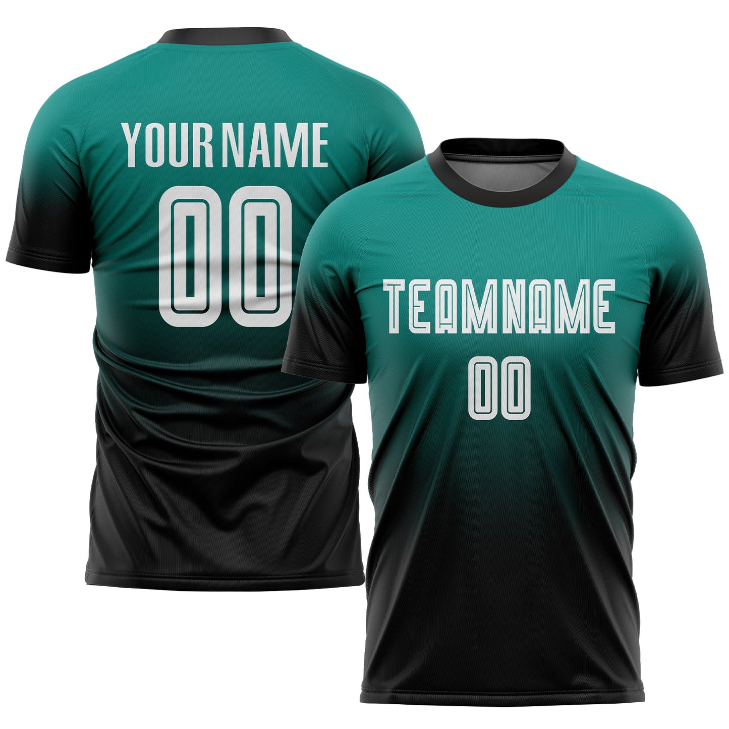 Custom Aqua White-Black Sublimation Fade Fashion Soccer Uniform Jersey - Main View