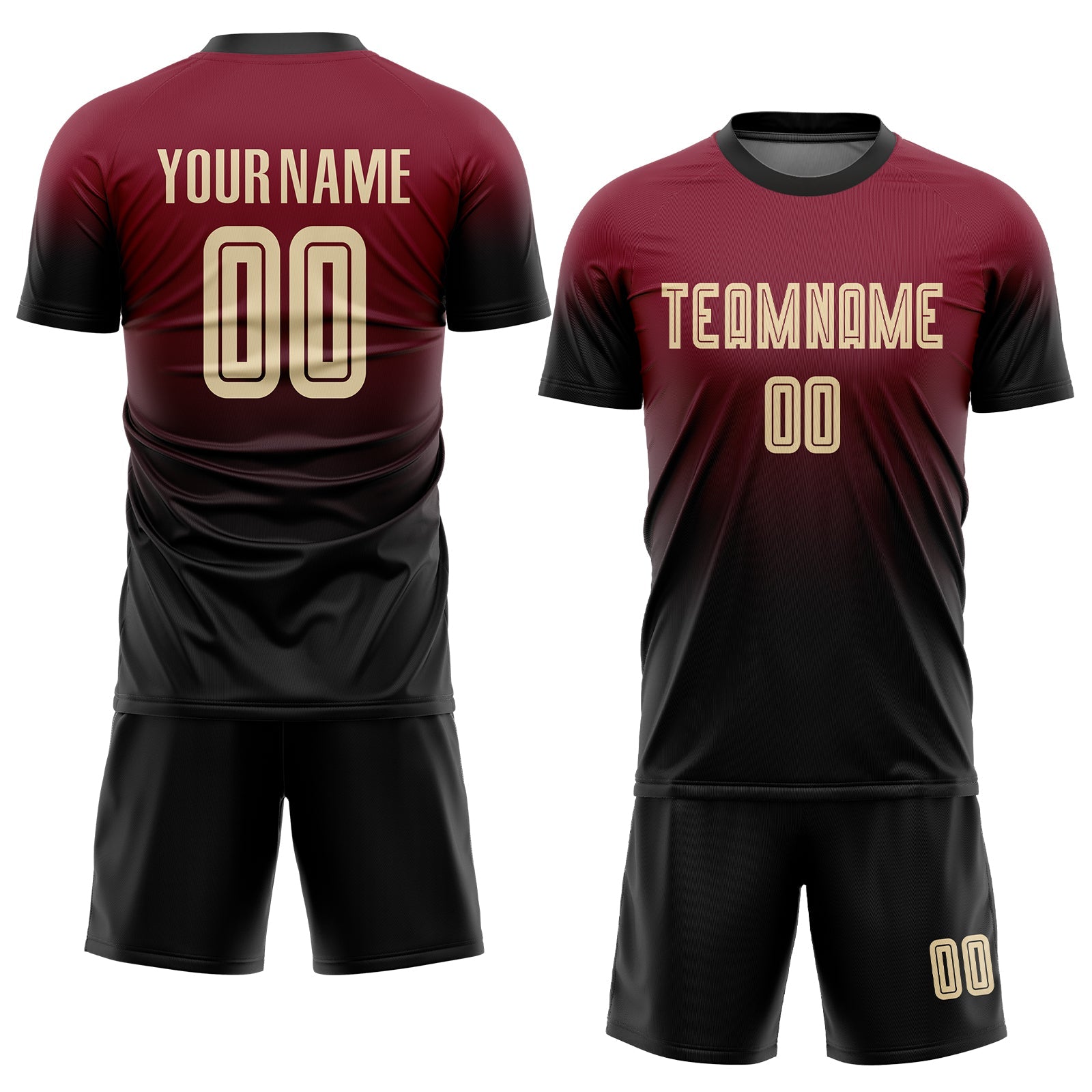 Custom Crimson Cream-Black Sublimation Fade Fashion Soccer Uniform Jersey view 2