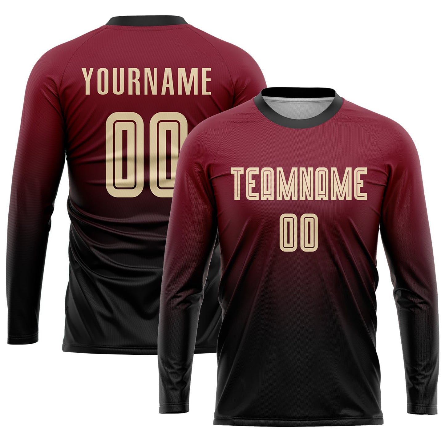 Custom Crimson Cream-Black Sublimation Fade Fashion Soccer Uniform Jersey view 3