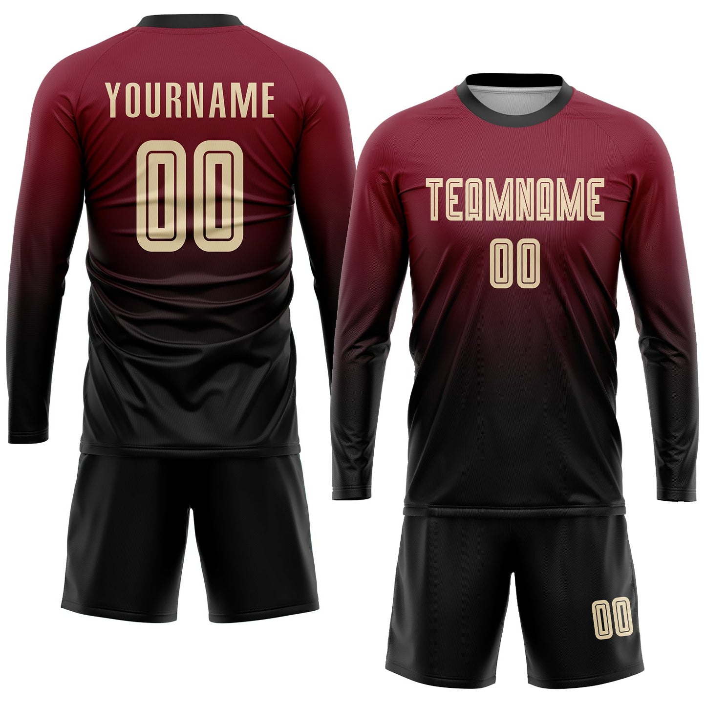 Custom Crimson Cream-Black Sublimation Fade Fashion Soccer Uniform Jersey view 4