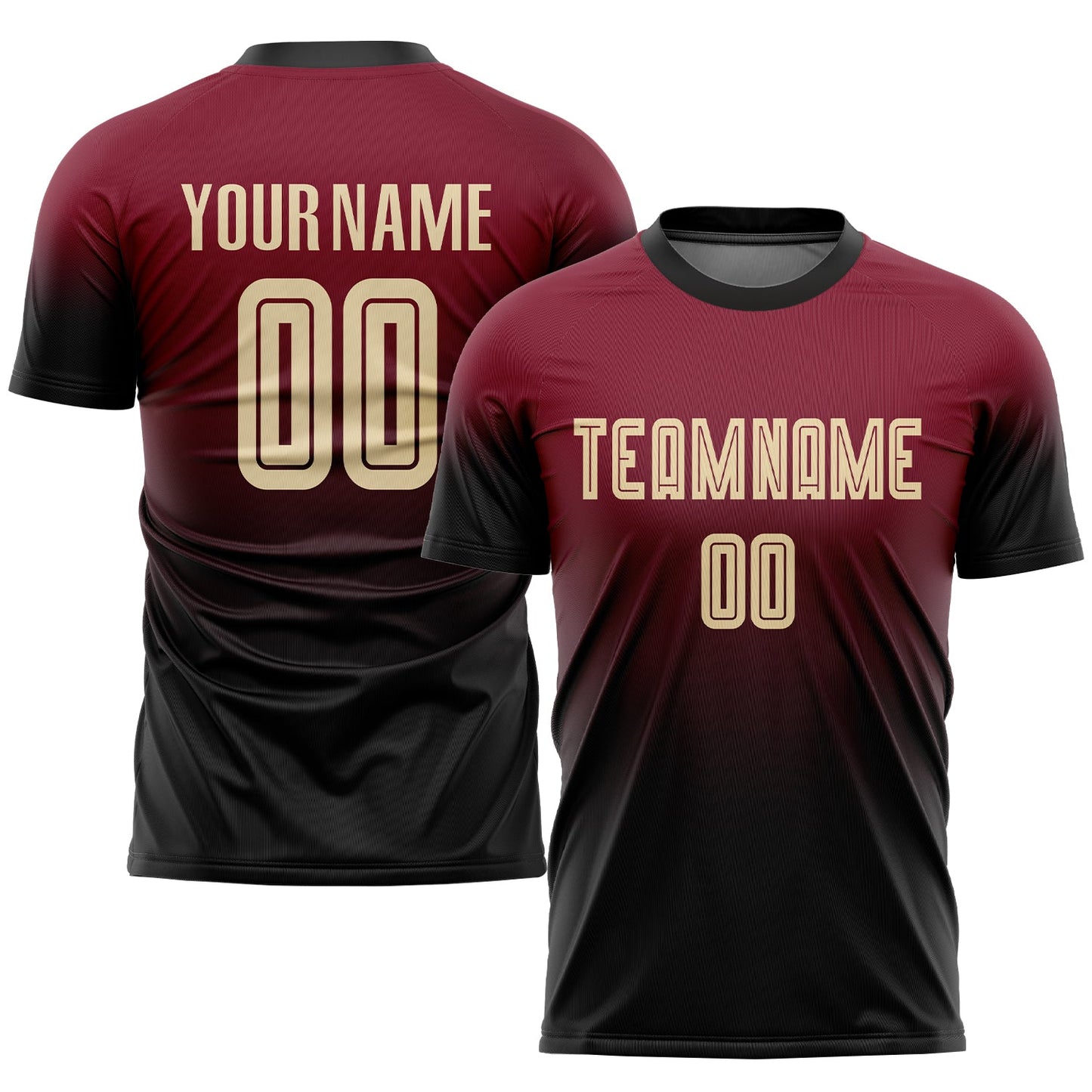 Custom Crimson Cream-Black Sublimation Fade Fashion Soccer Uniform Jersey - Main View