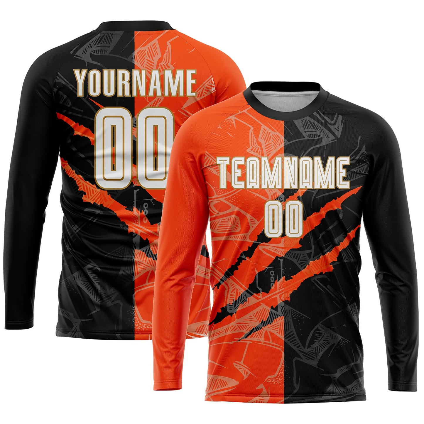 Custom Graffiti Pattern White Black Orange-Old Gold Scratch Sublimation Soccer Uniform Jersey view 3