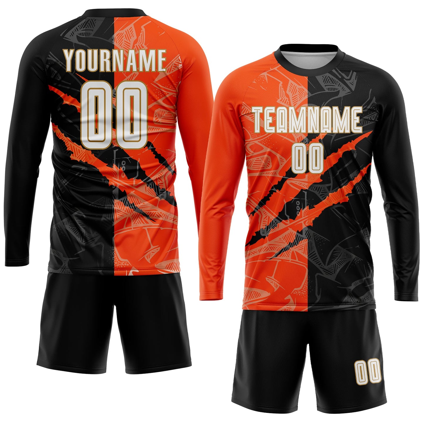 Custom Graffiti Pattern White Black Orange-Old Gold Scratch Sublimation Soccer Uniform Jersey view 4
