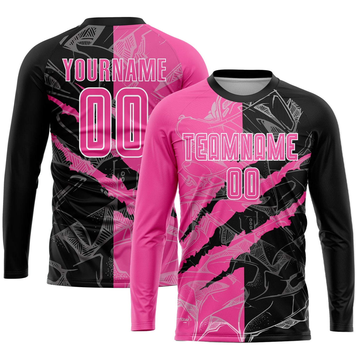 Custom Graffiti Pattern Pink Black-White Scratch Sublimation Soccer Uniform Jersey view 3