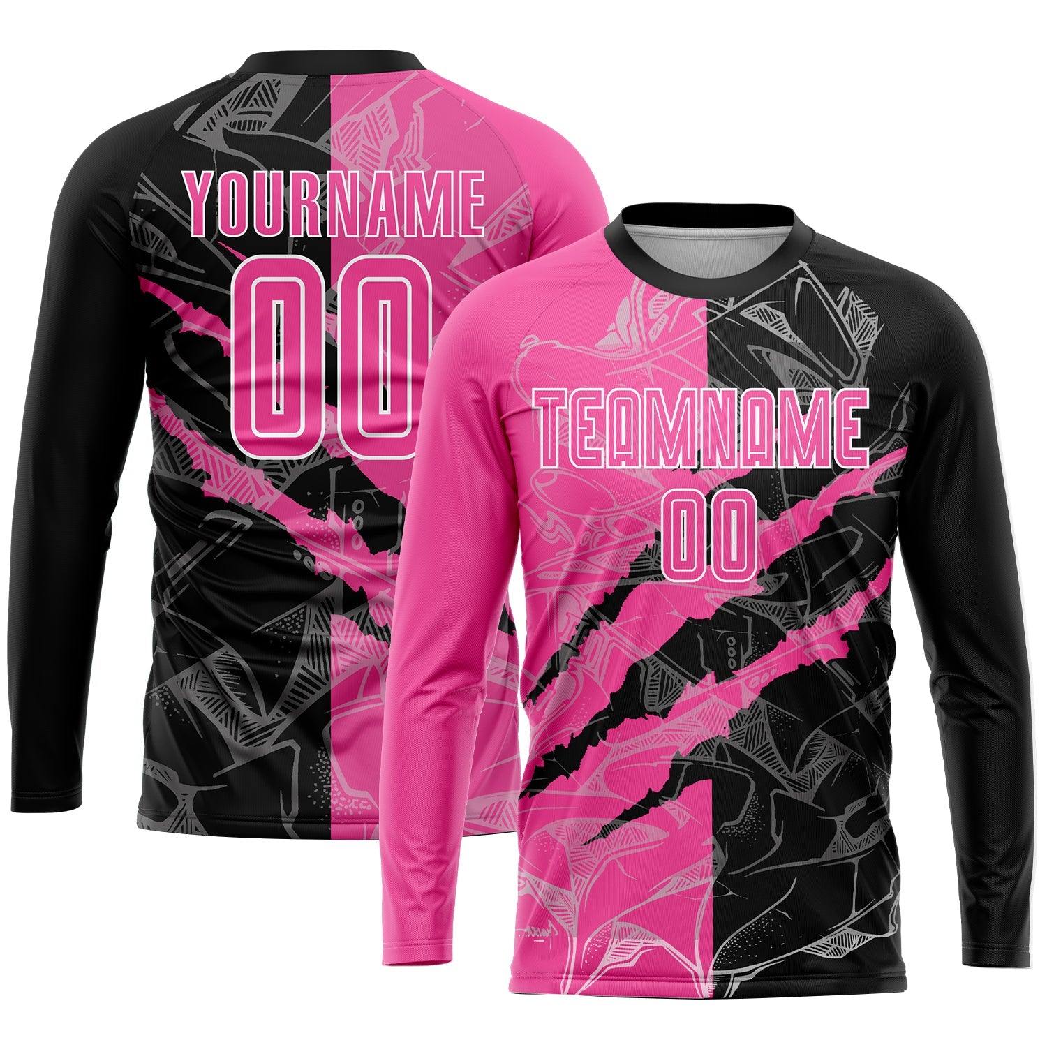 Custom Graffiti Pattern Pink Black-White Scratch Sublimation Soccer Uniform Jersey view 3