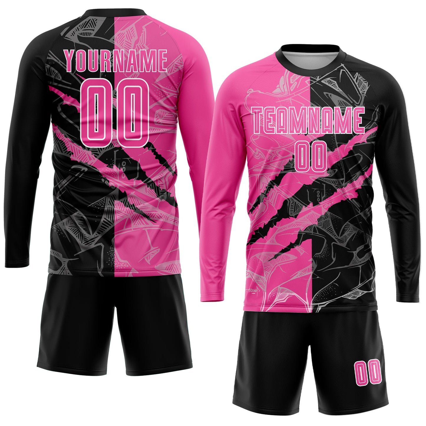 Custom Graffiti Pattern Pink Black-White Scratch Sublimation Soccer Uniform Jersey view 4