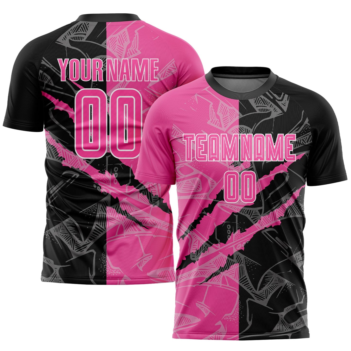 Custom Graffiti Pattern Pink Black-White Scratch Sublimation Soccer Uniform Jersey - Main View
