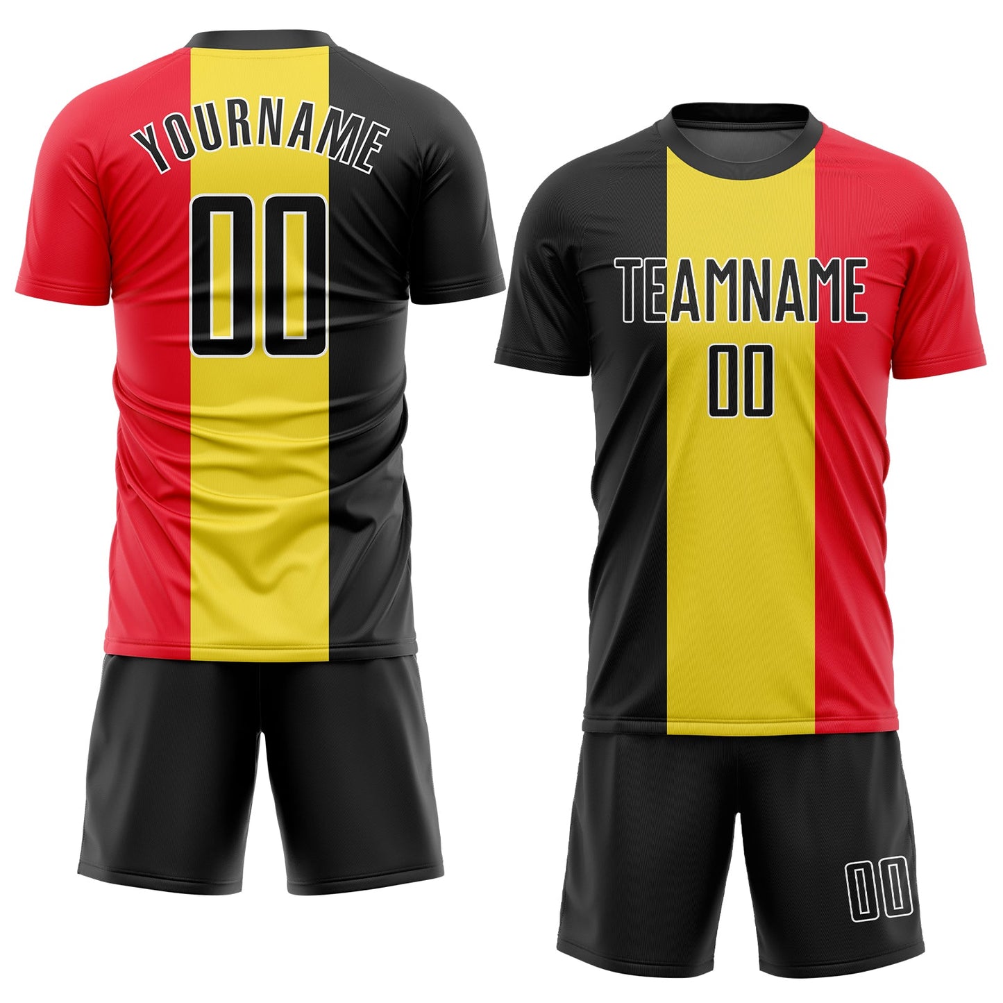 Custom Gold Black Red-White Sublimation Belgian Flag Soccer Uniform Jersey view 2