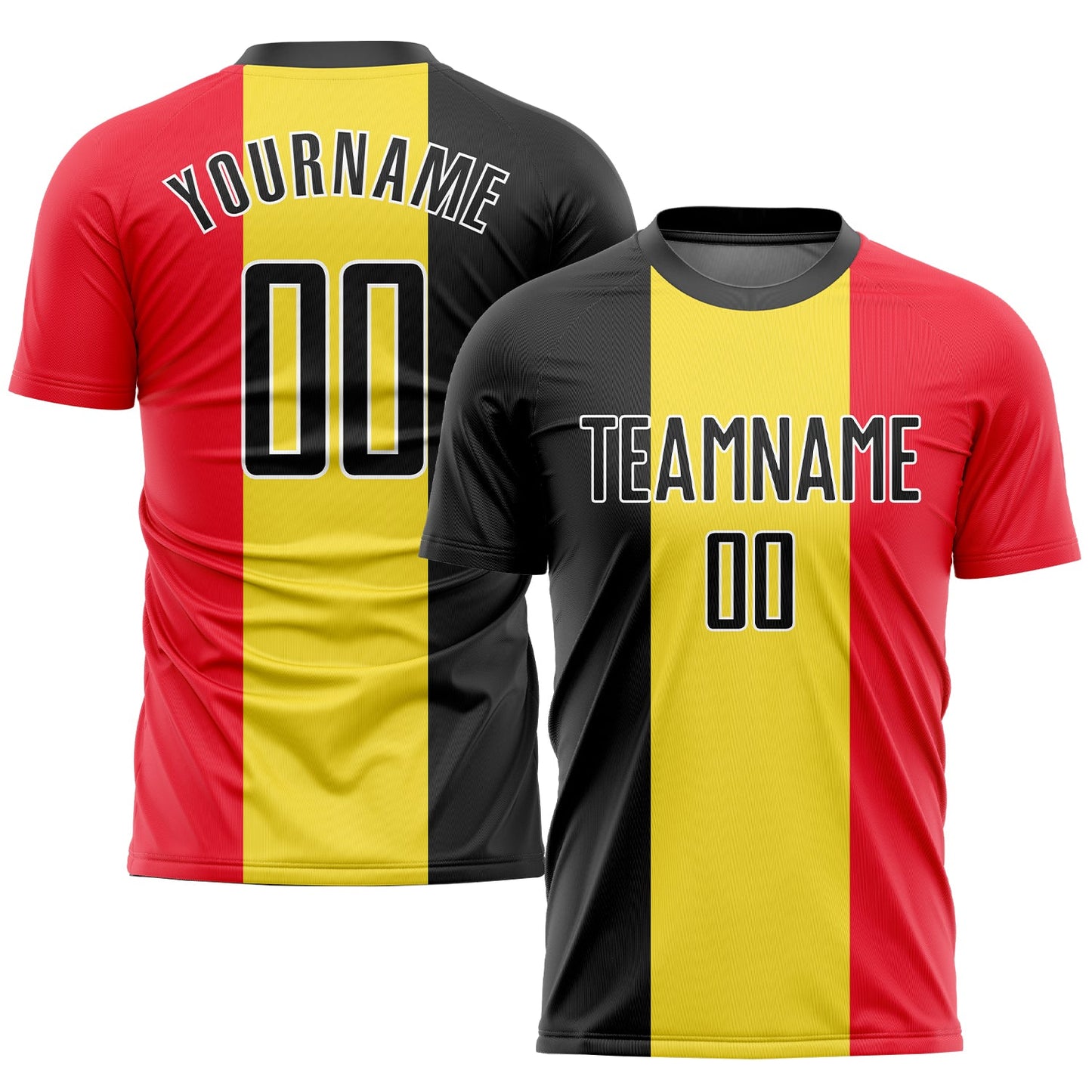 Custom Gold Black Red-White Sublimation Belgian Flag Soccer Uniform Jersey - Main View