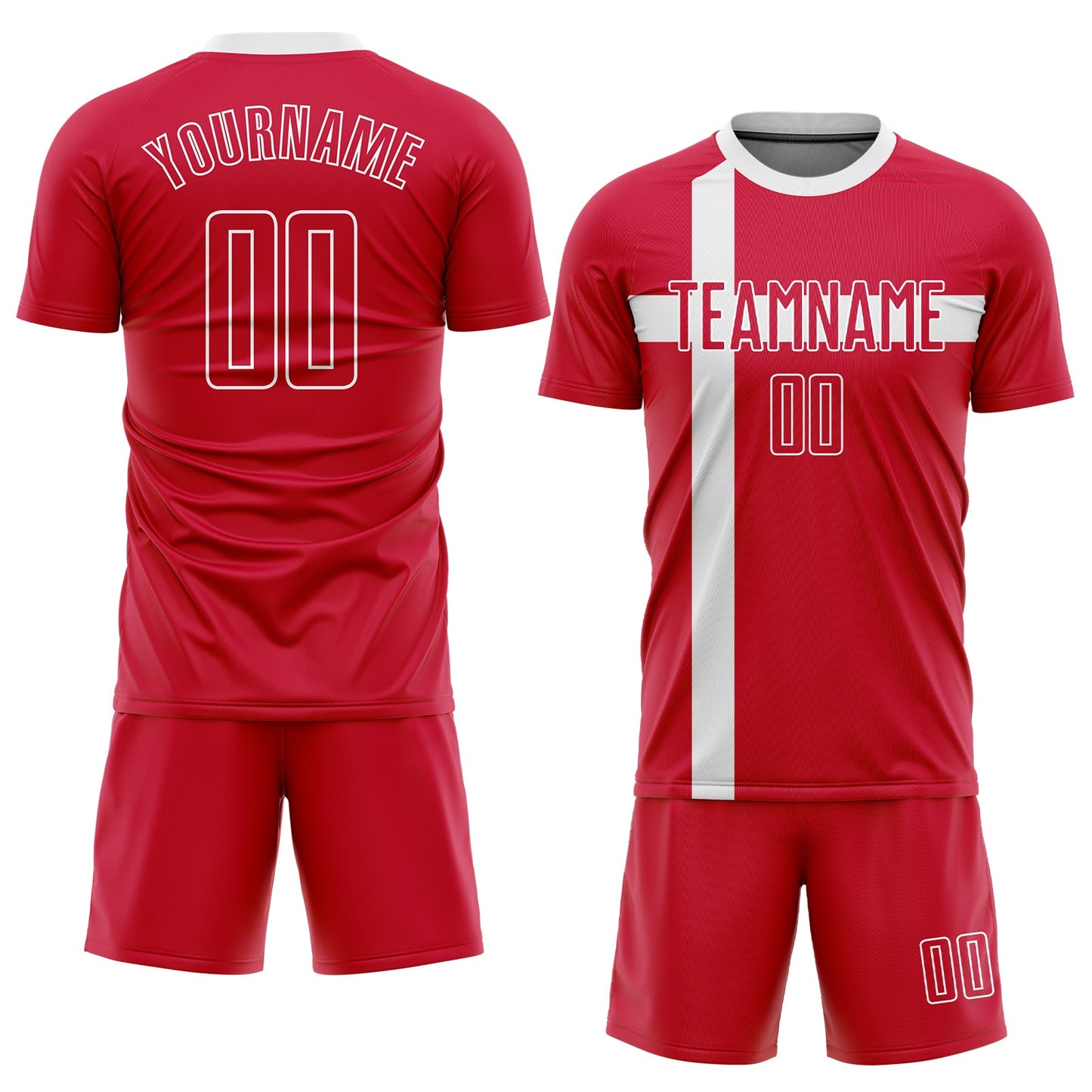 Custom Red Red-White Sublimation Danish Flag Soccer Uniform Jersey view 2
