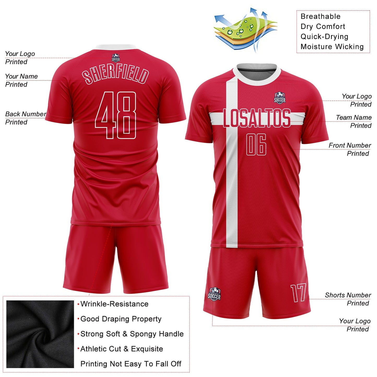 Custom Red Red-White Sublimation Danish Flag Soccer Uniform Jersey view 3