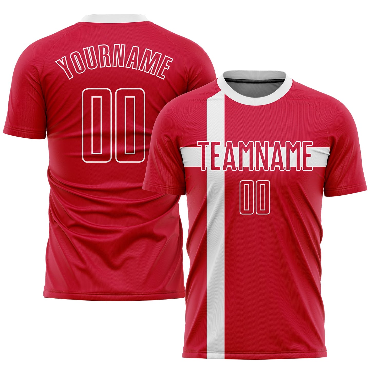 Custom Red Red-White Sublimation Danish Flag Soccer Uniform Jersey - Main View