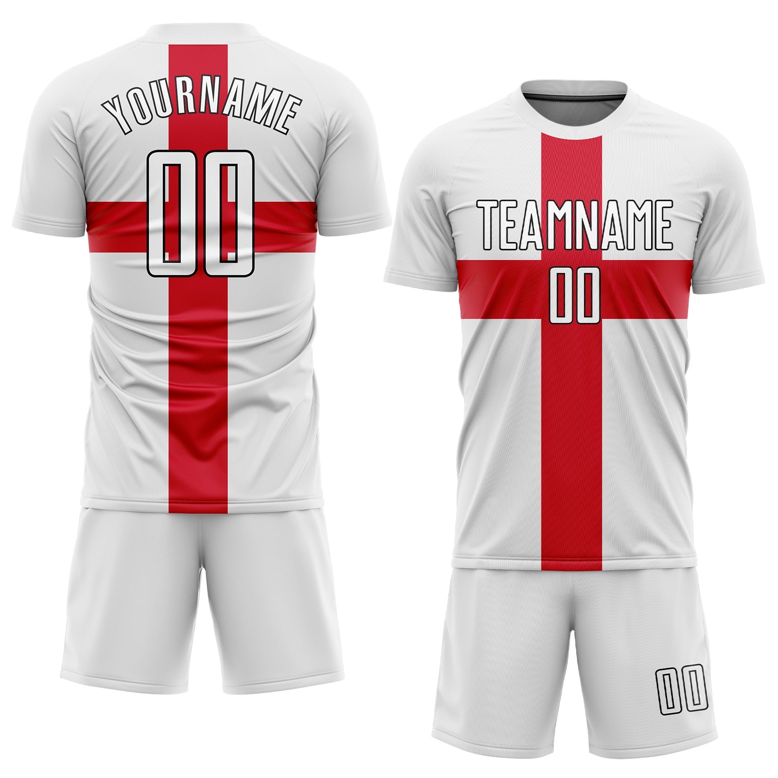 Custom White White Red-Black Sublimation Great Britain Flag Soccer Uniform Jersey view 2