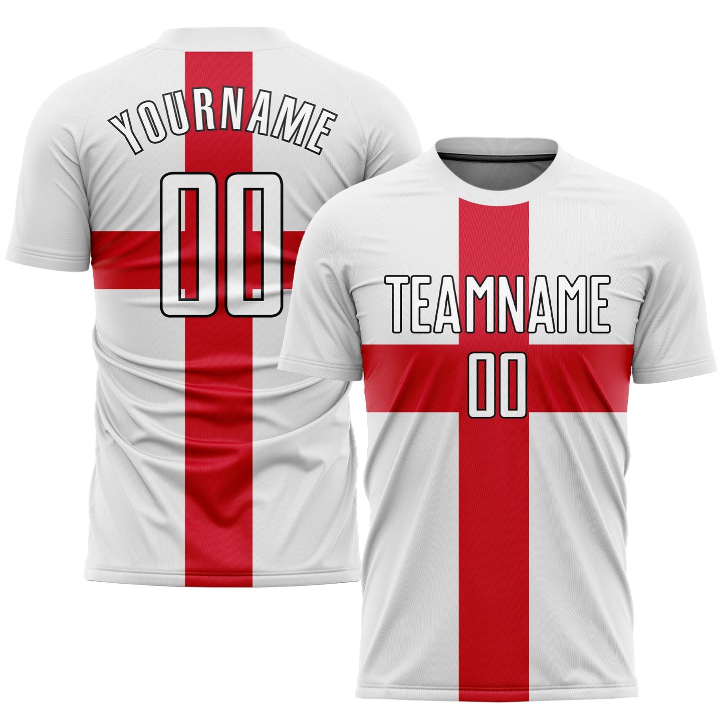 Custom White White Red-Black Sublimation Great Britain Flag Soccer Uniform Jersey - Main View