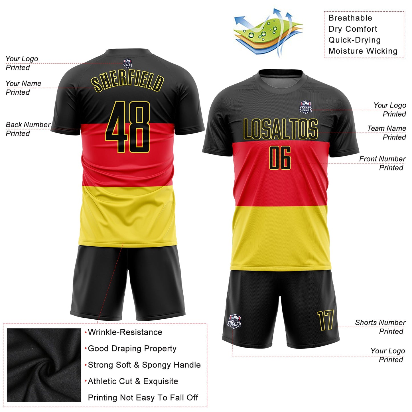 Custom Red Black-Gold Sublimation German Flag Soccer Uniform Jersey view 3