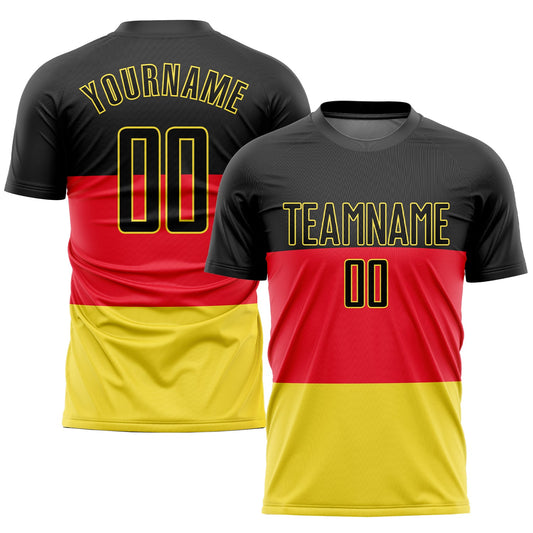 Custom Red Black-Gold Sublimation German Flag Soccer Uniform Jersey - Main View