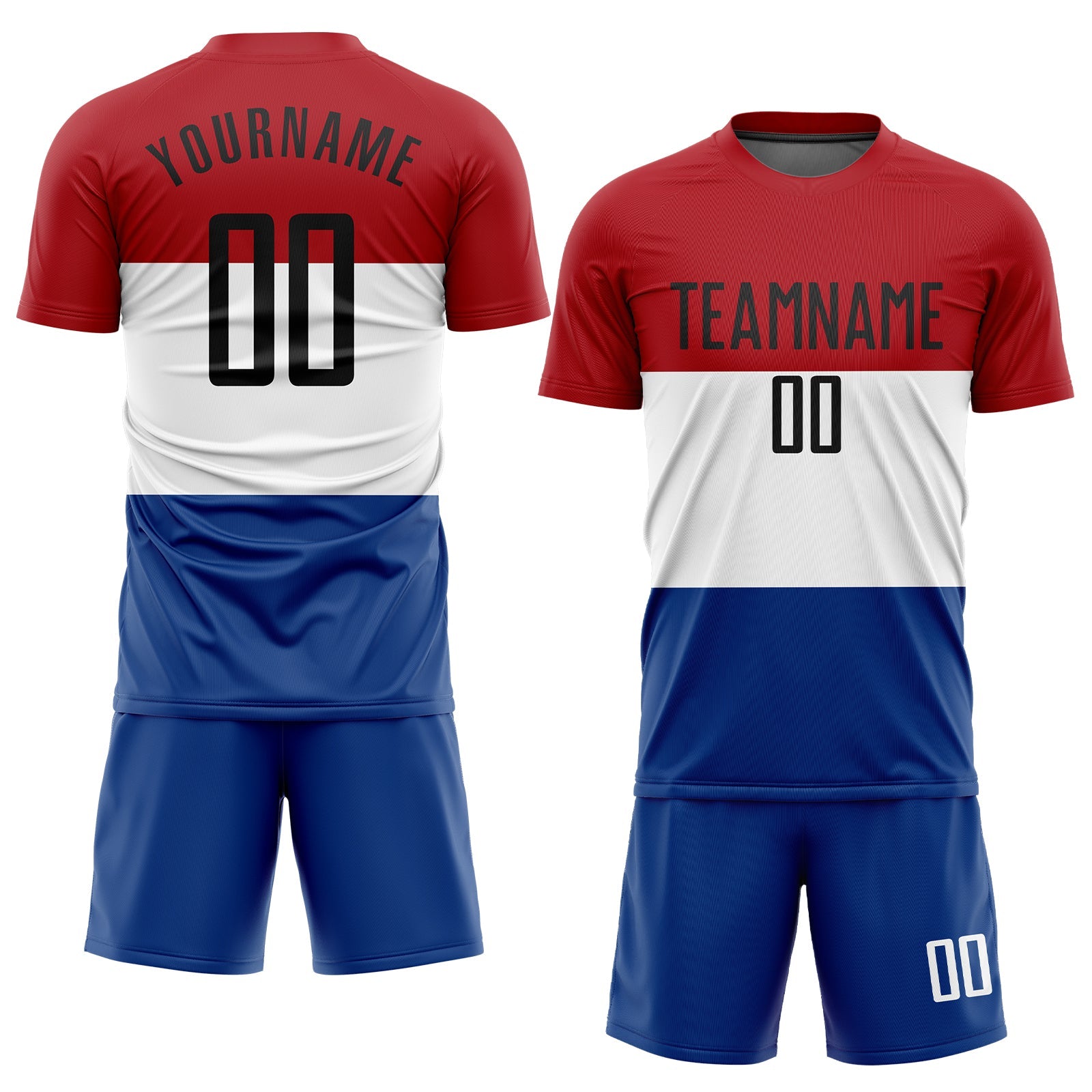 Custom Red Black White-Royal Sublimation Dutch Flag Soccer Uniform Jersey view 2