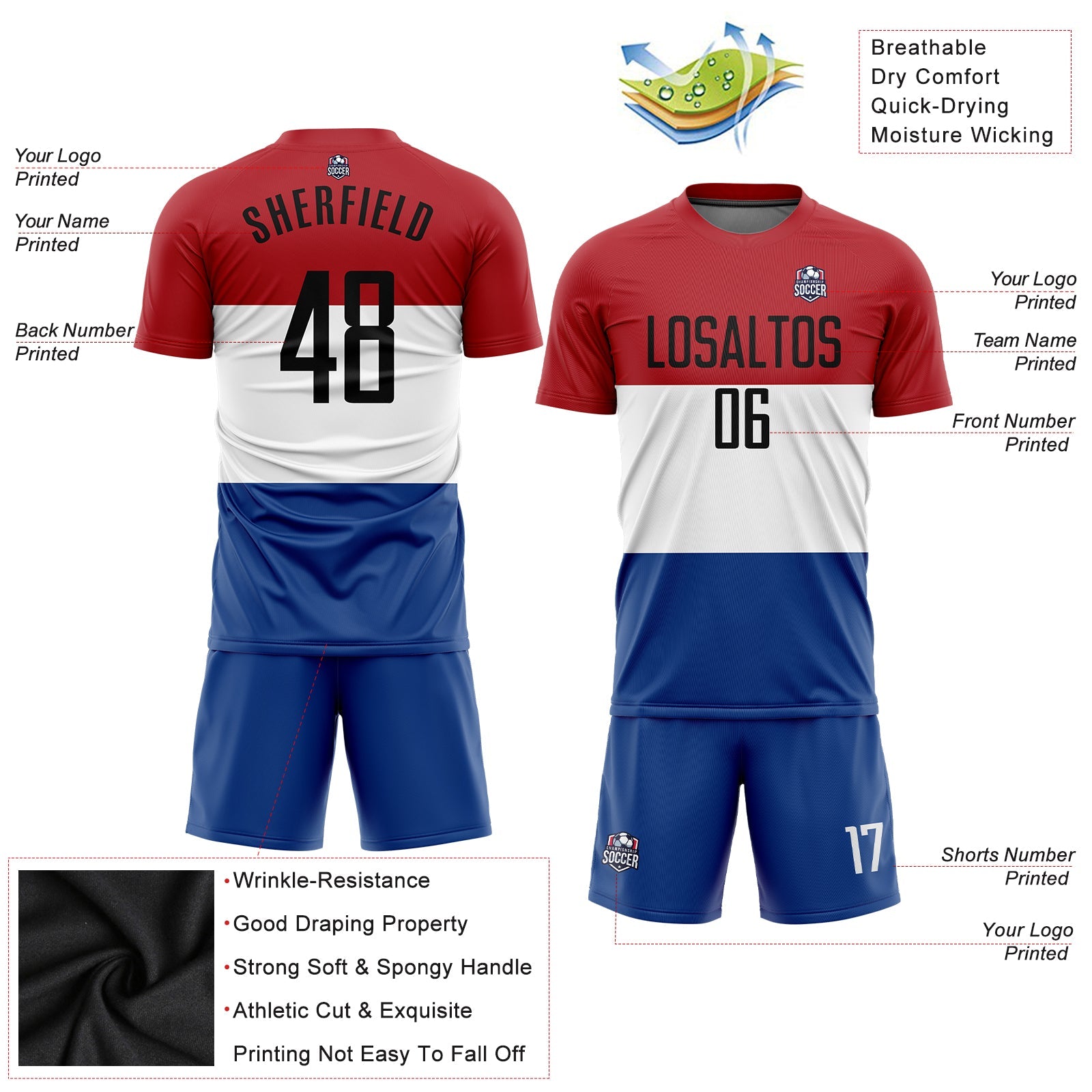 Custom Red Black White-Royal Sublimation Dutch Flag Soccer Uniform Jersey view 3