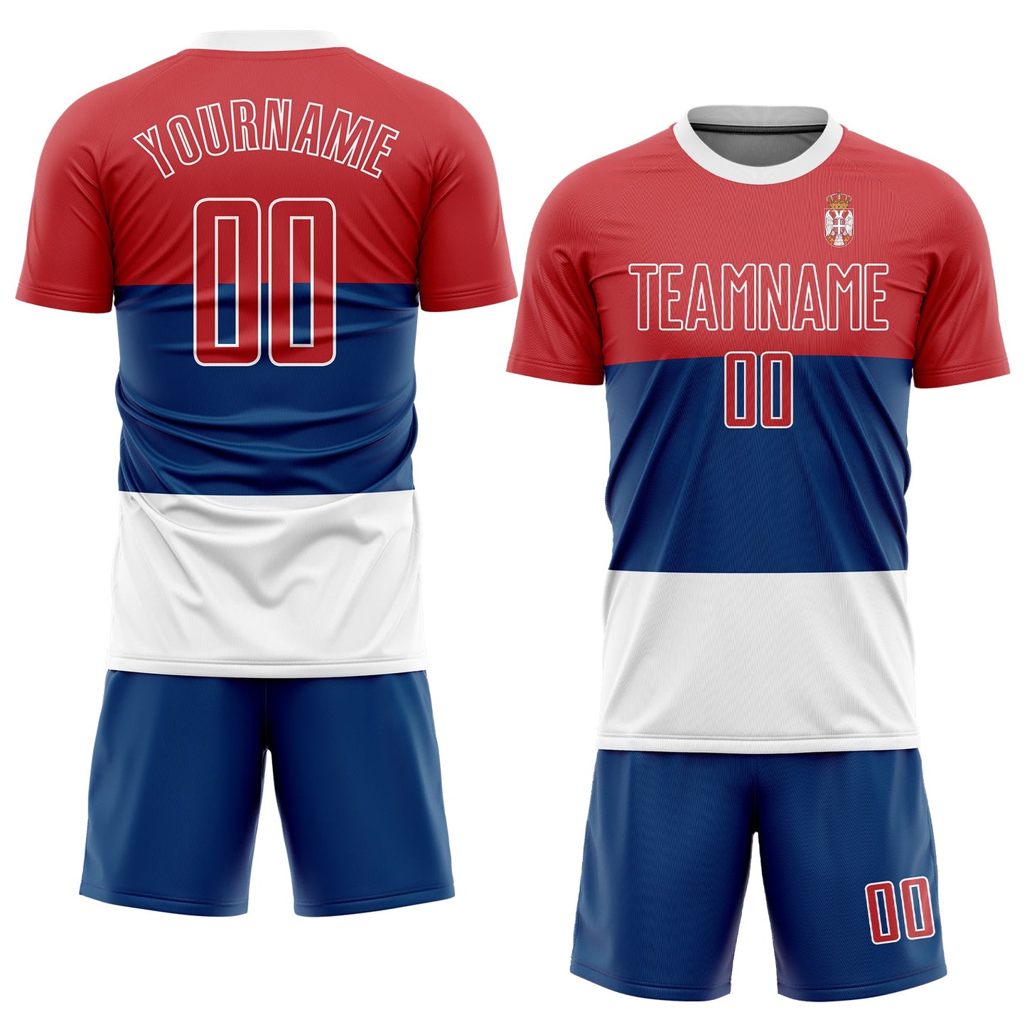 Custom Royal Red-White Sublimation Serbian Flag Soccer Uniform Jersey view 2