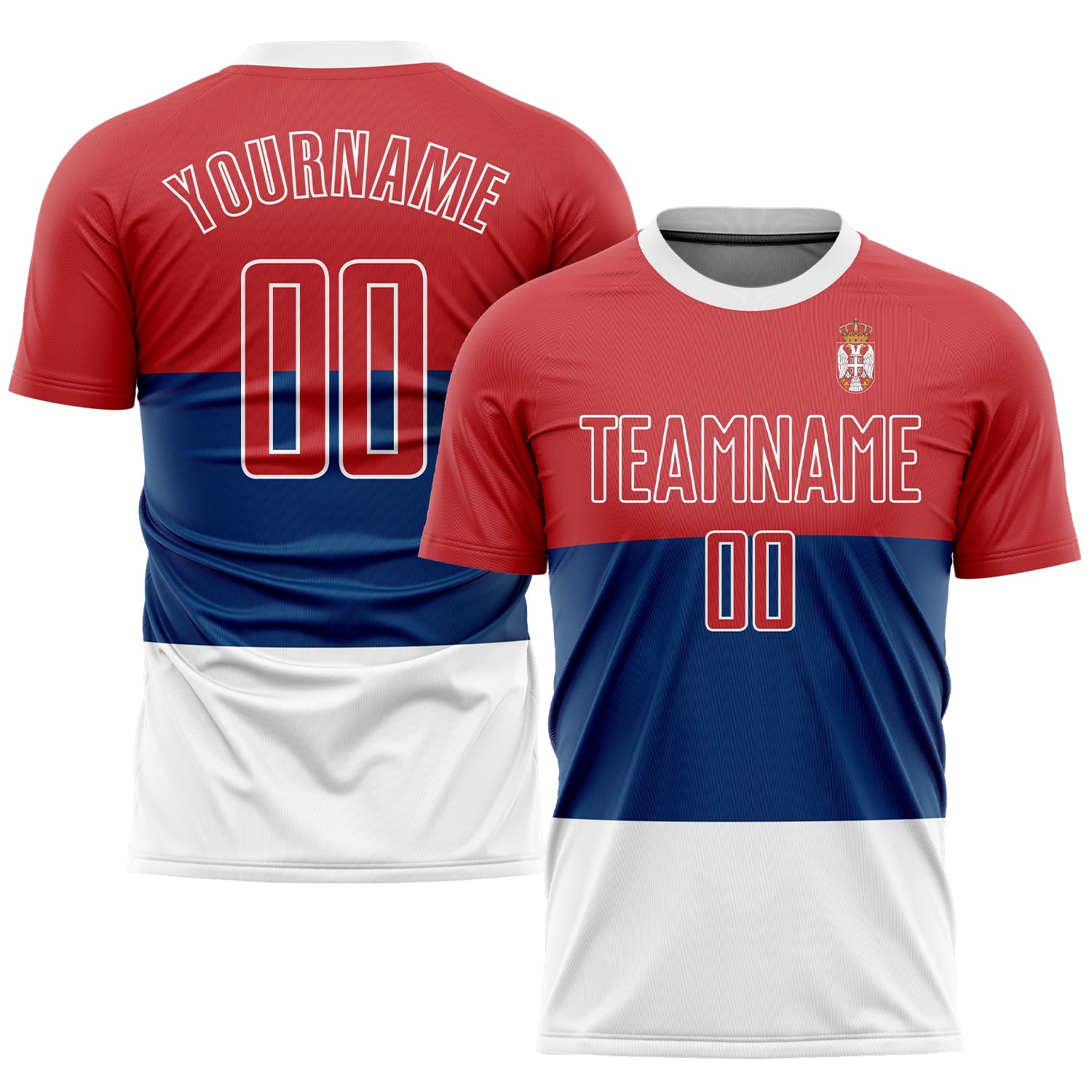 Custom Royal Red-White Sublimation Serbian Flag Soccer Uniform Jersey - Main View